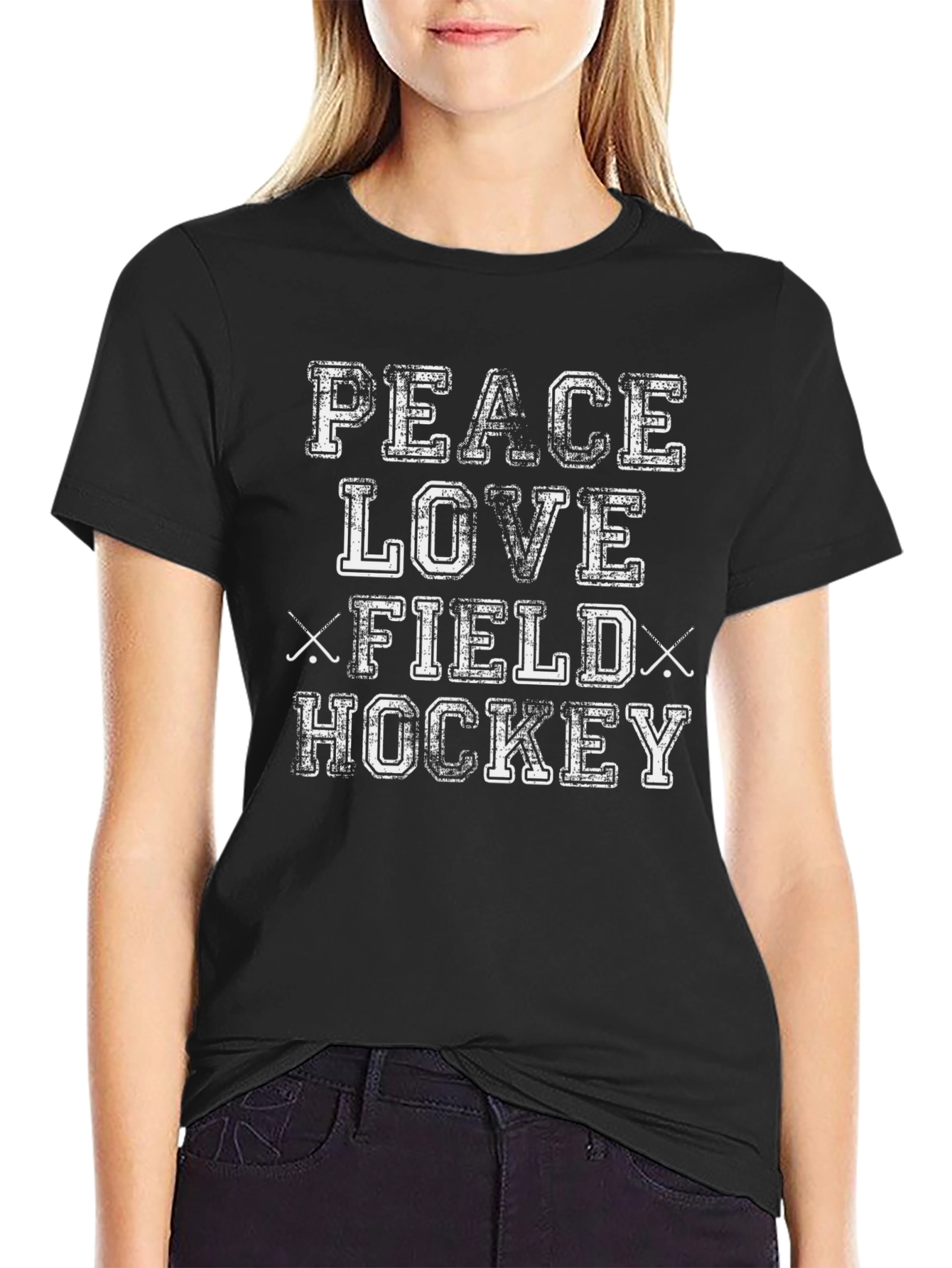 Peace Love Field Hockey T-Shirt - Black Cotton Tee