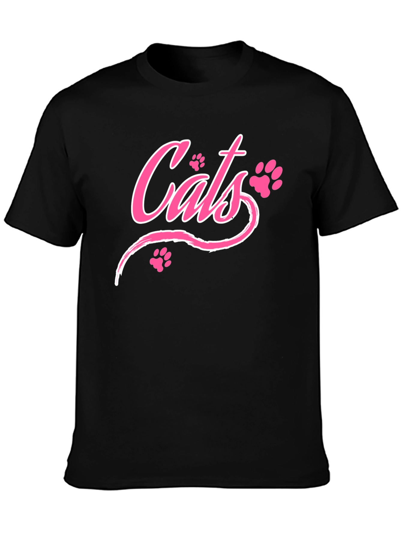 Cats Pink Print Black T-Shirt