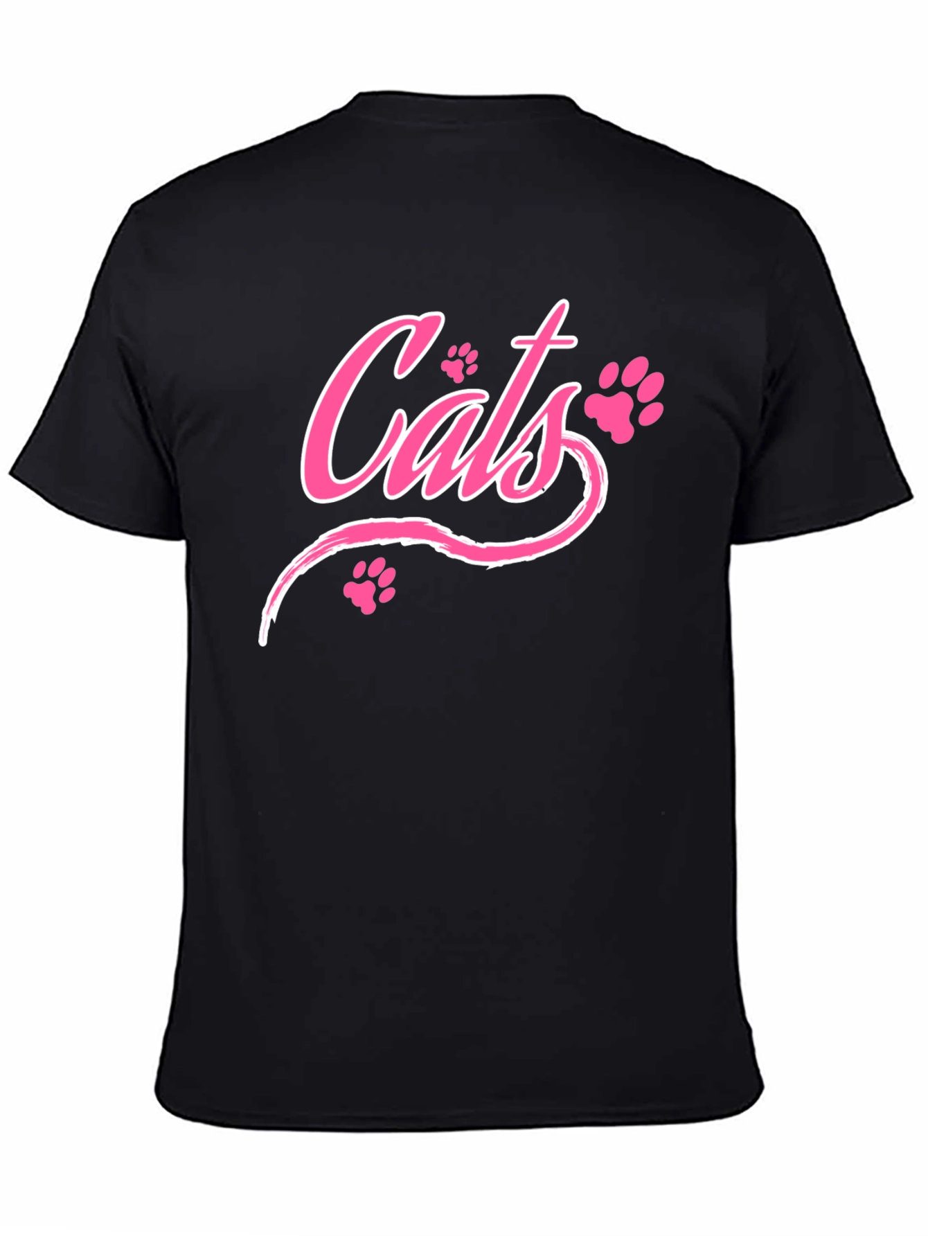 Cats Pink Print Black T-Shirt