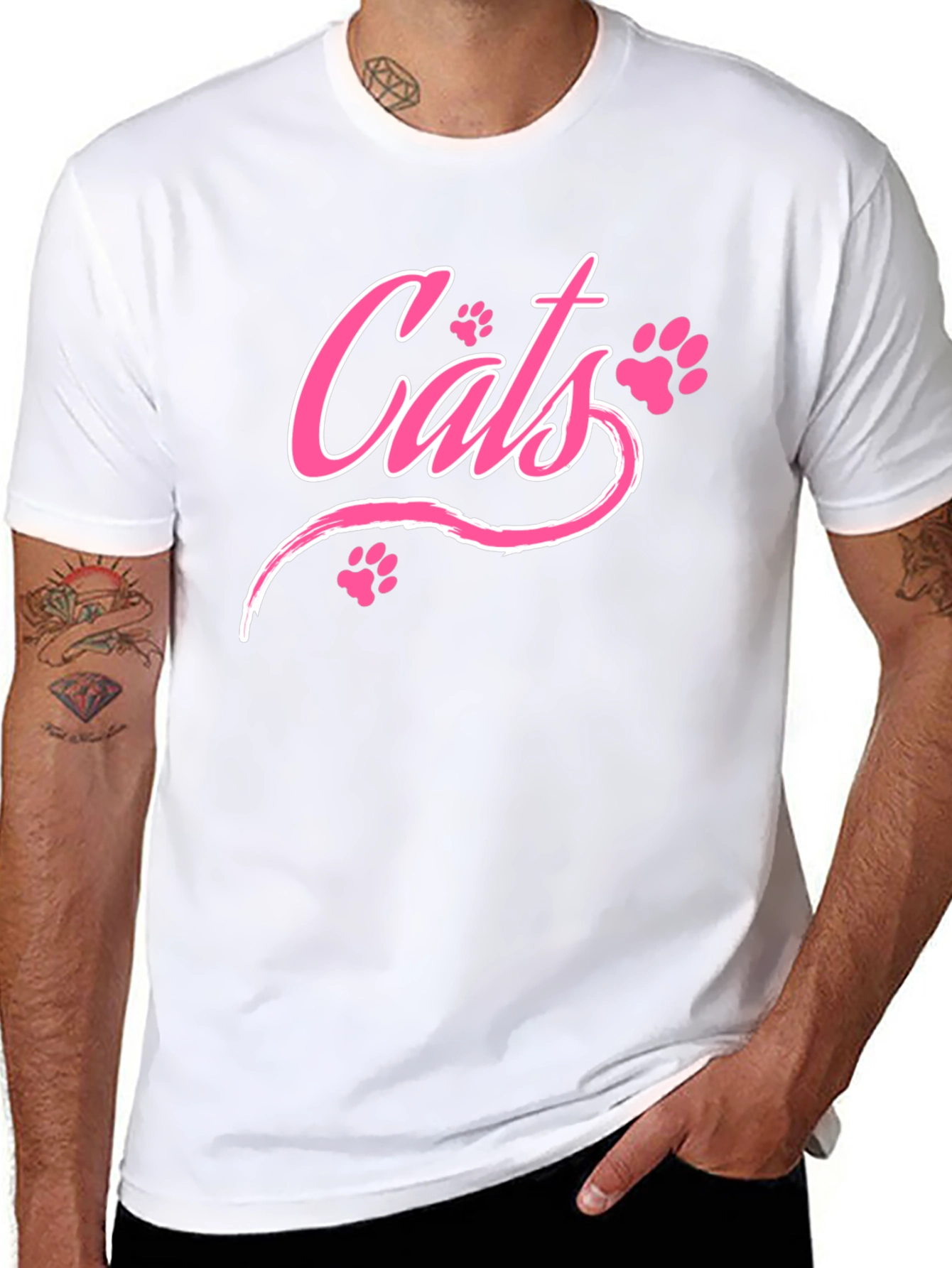 Cats Pink Print Black T-Shirt