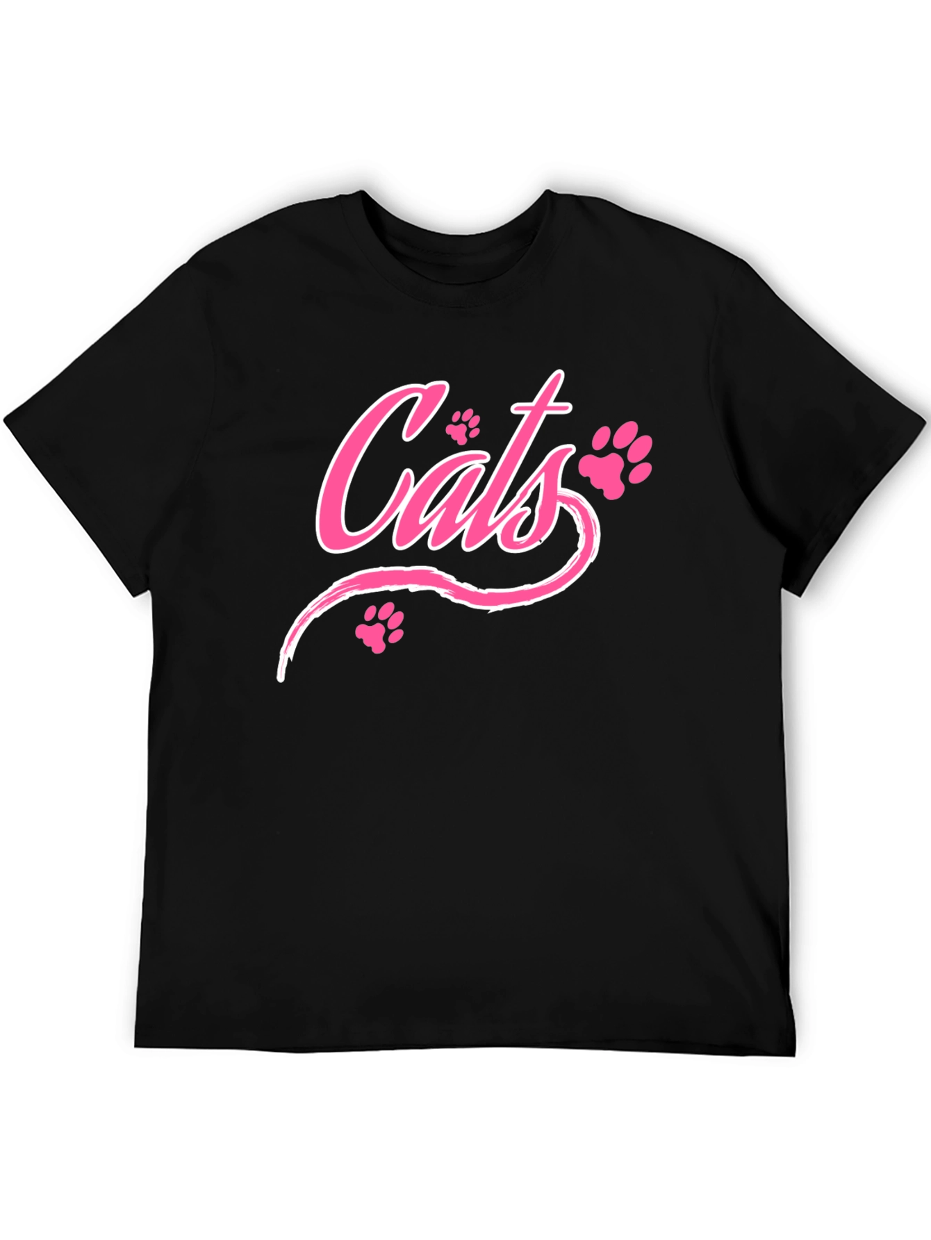 Cats Pink Print Black T-Shirt
