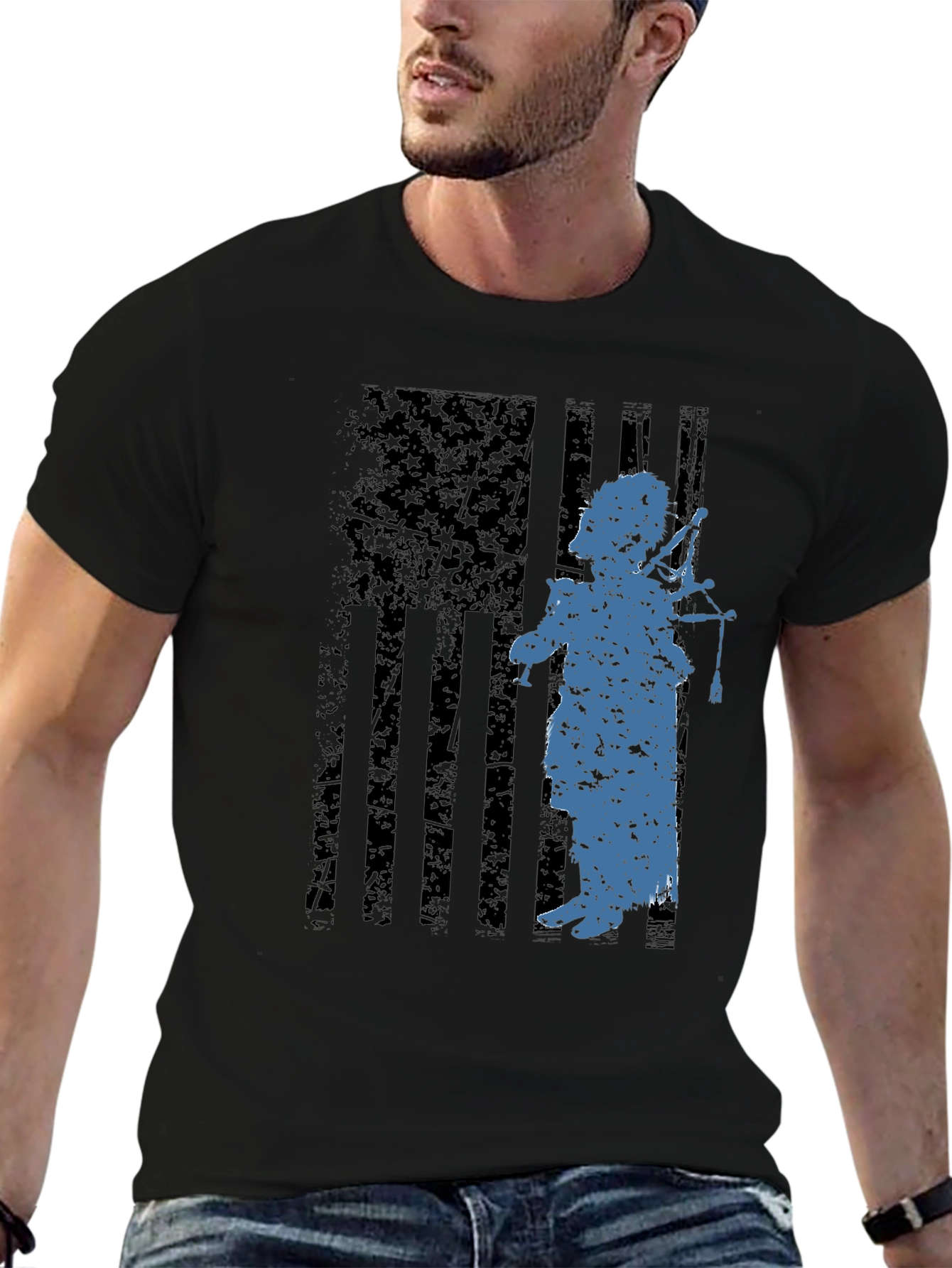 Distressed American Flag Bagpiper T-Shirt