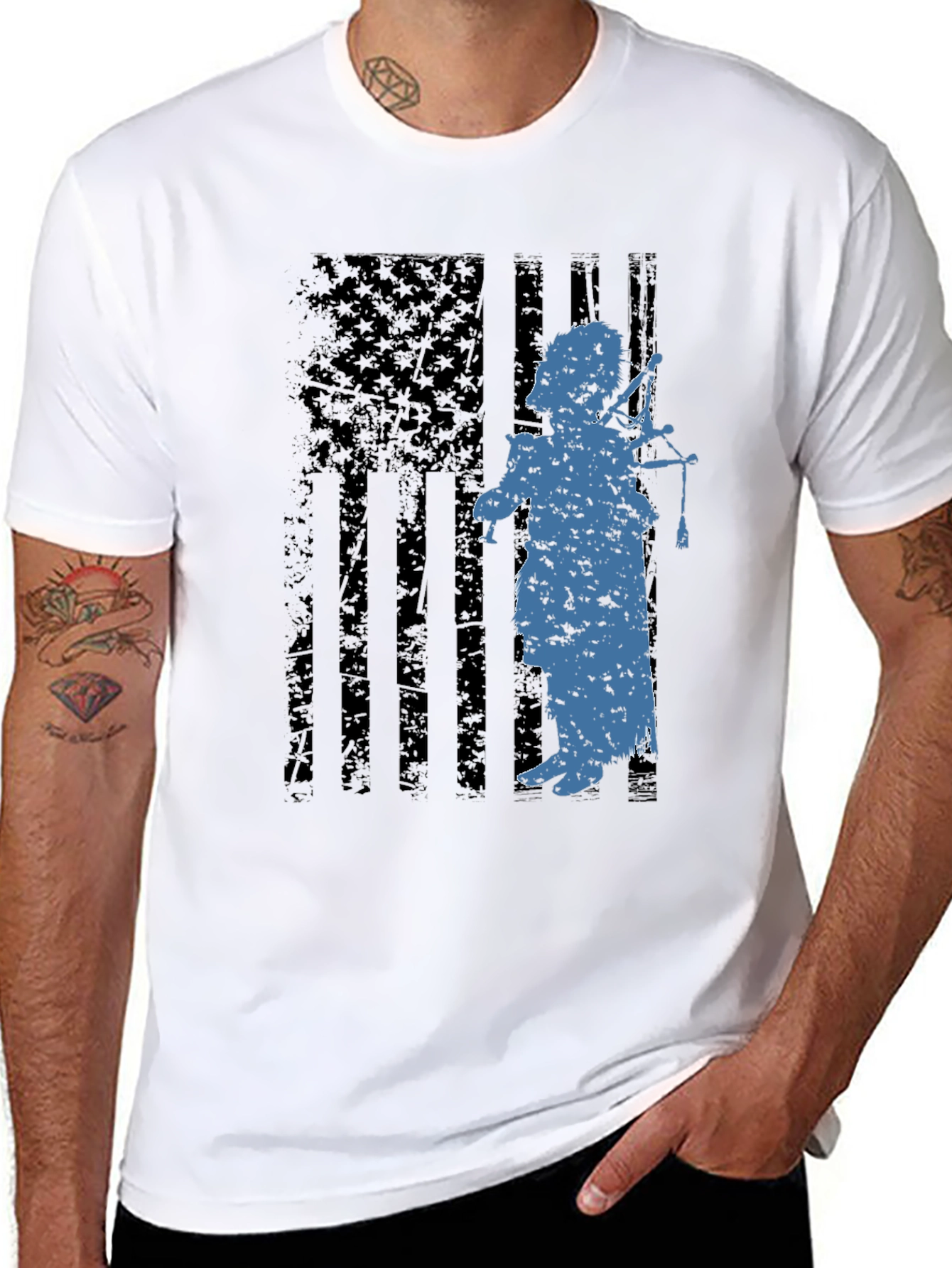 Distressed American Flag Bagpiper T-Shirt