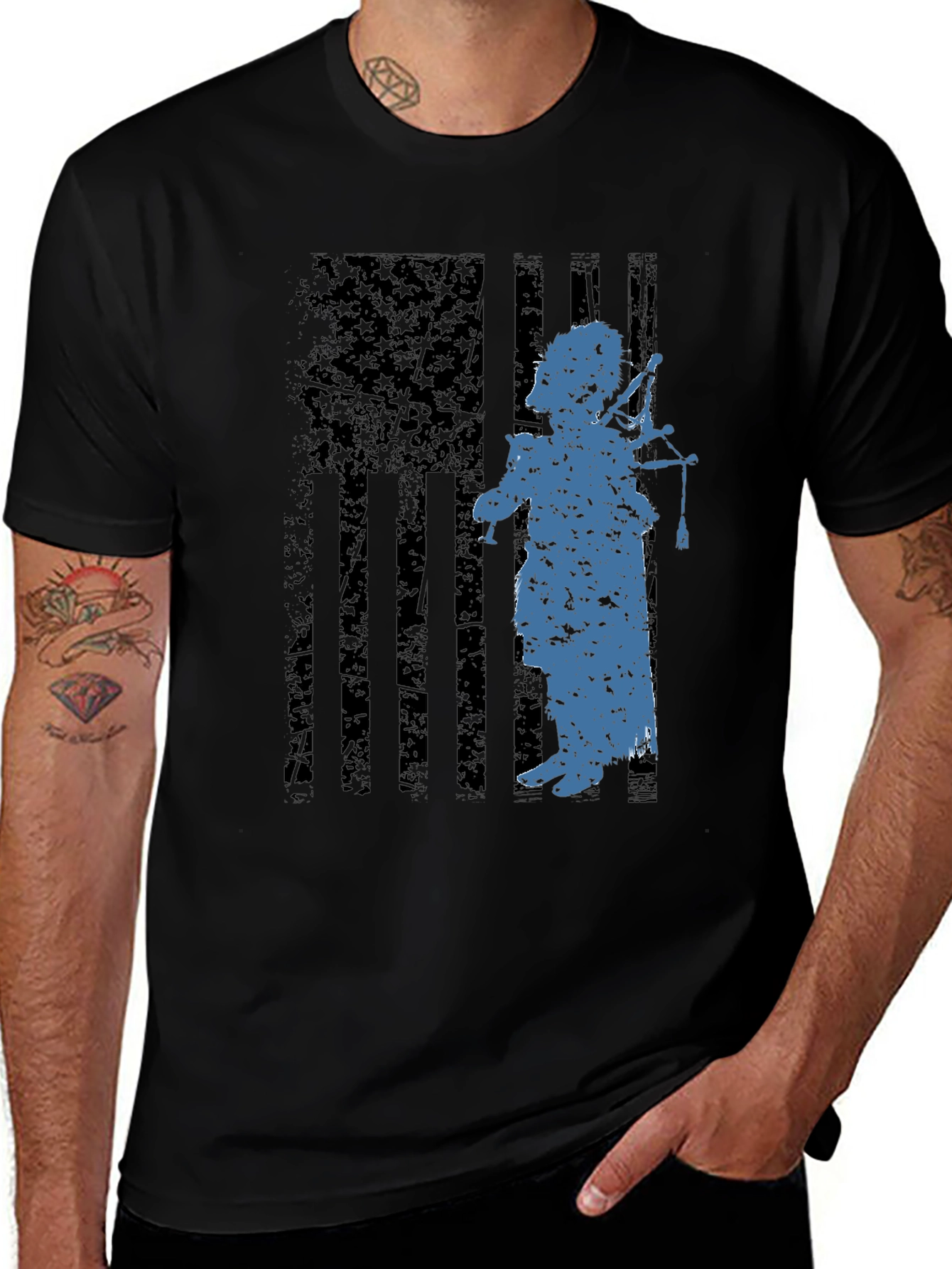 Distressed American Flag Bagpiper T-Shirt