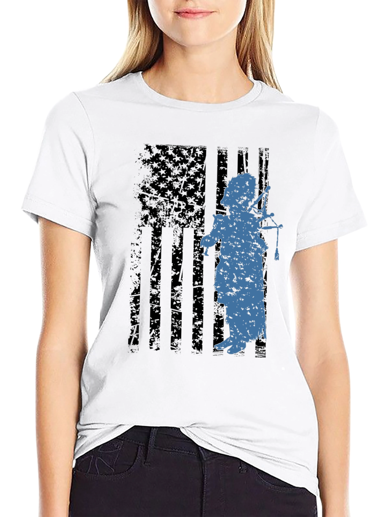 Distressed American Flag Bagpiper T-Shirt