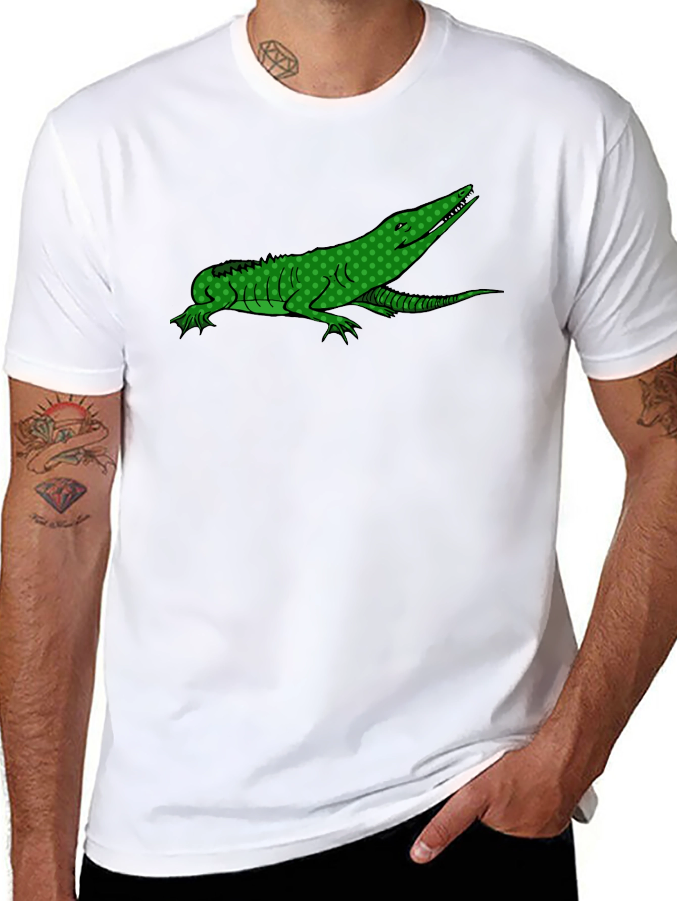 Green Alligator Graphic Black T-Shirt