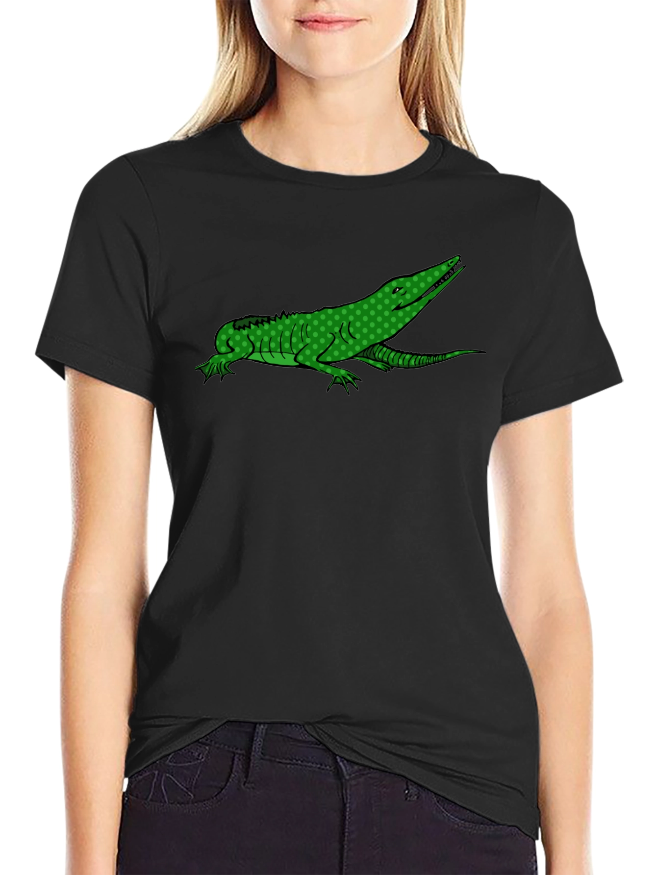 Green Alligator Graphic Black T-Shirt