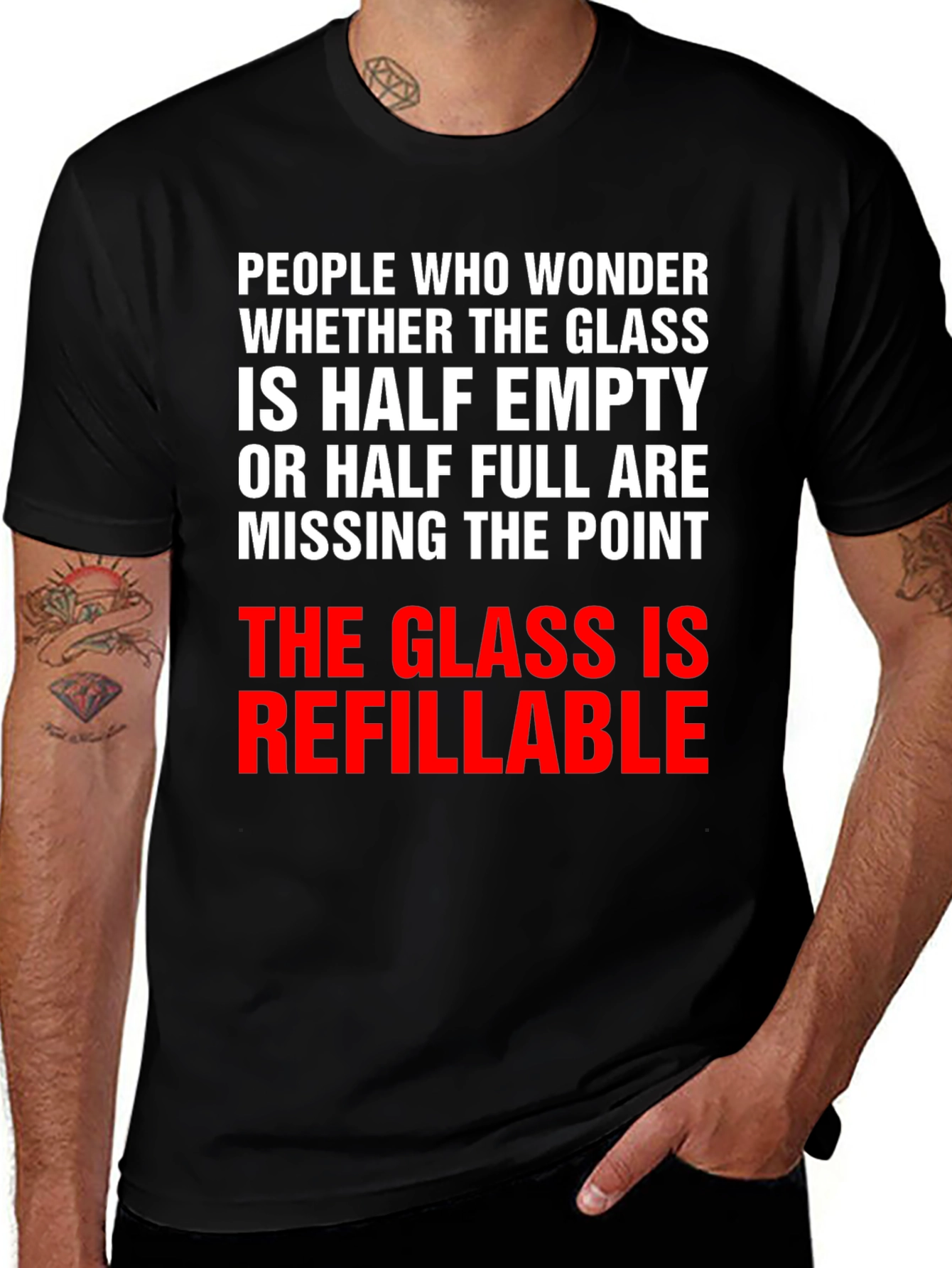Refillable Glass T-Shirt - Optimistic Humor Tee