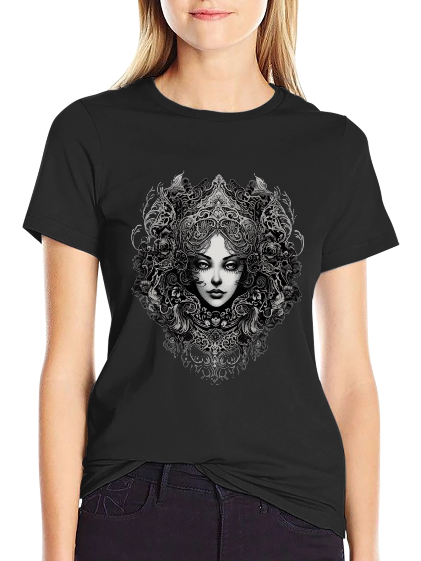 Gothic Woman Graphic Black T-Shirt