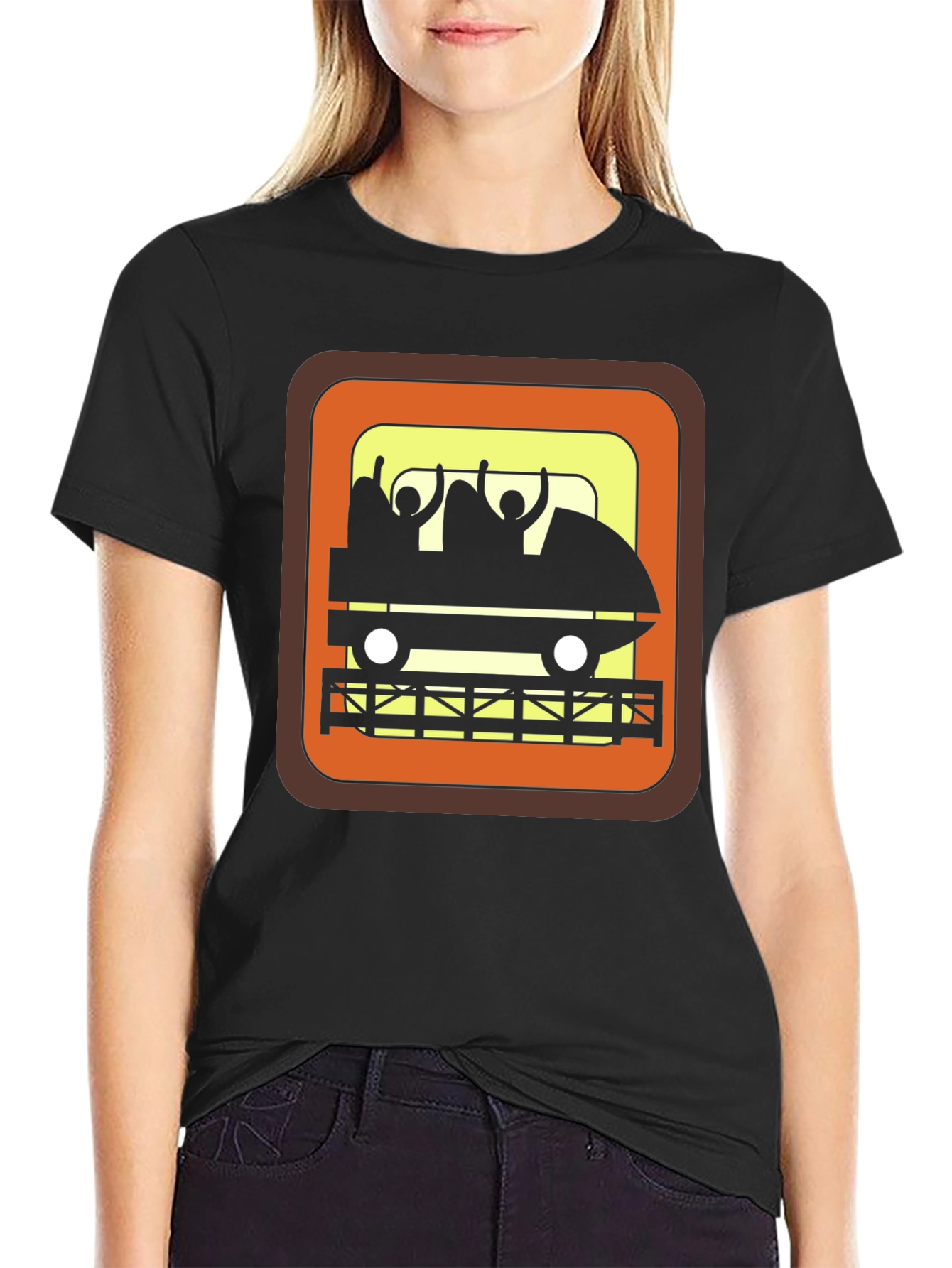 Retro Roller Coaster Ride Graphic Tee - Black
