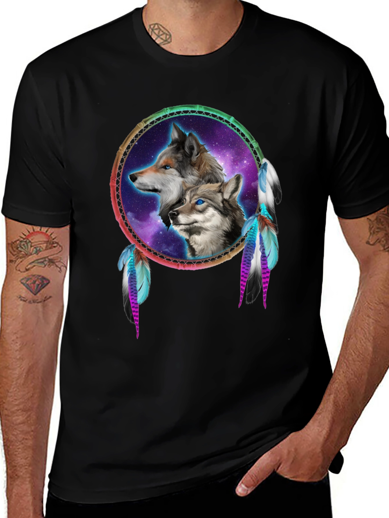 Wolf Dreamcatcher Black T-Shirt