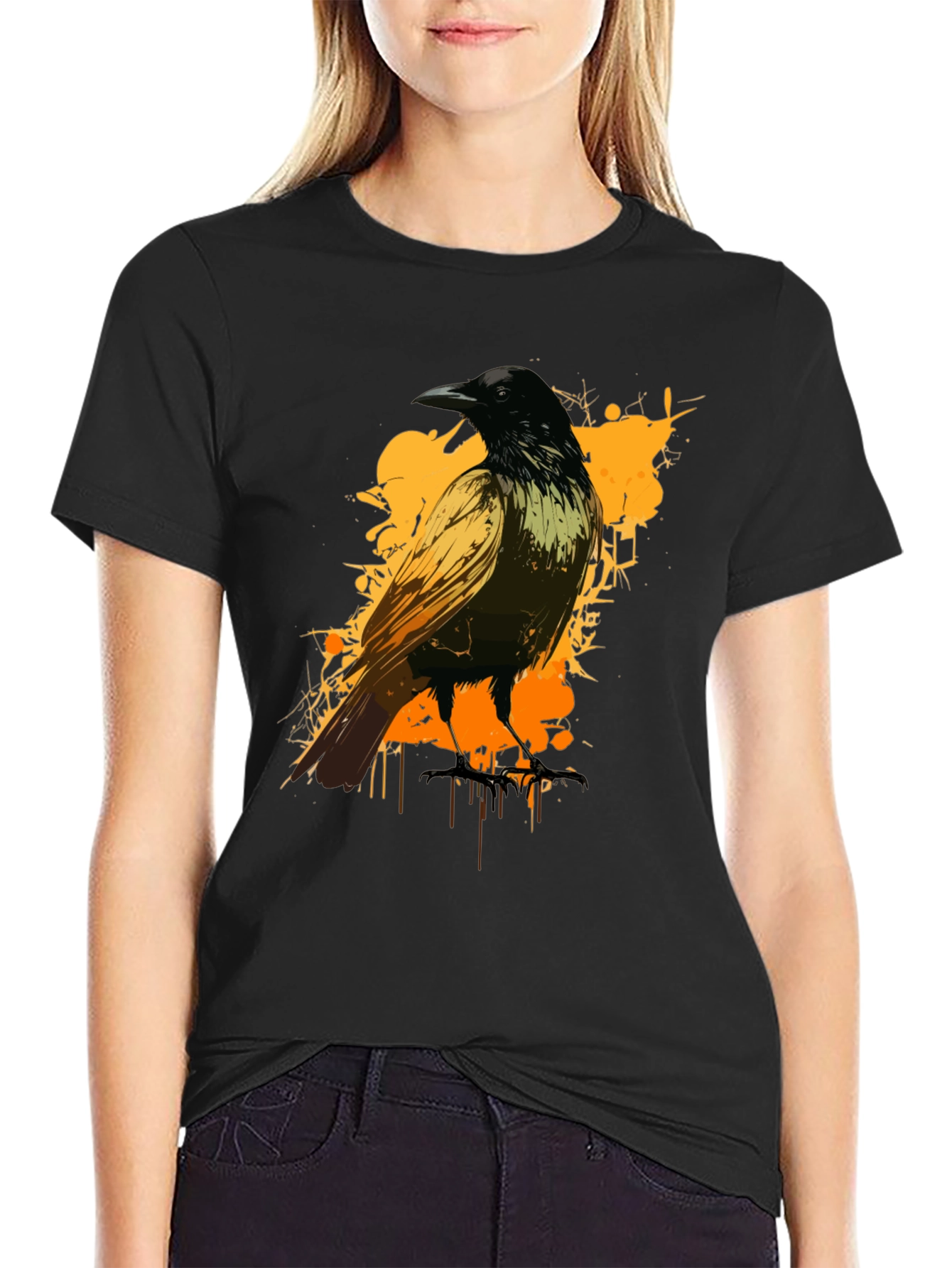Raven Graphic Tee - Black Cotton Blend Shirt