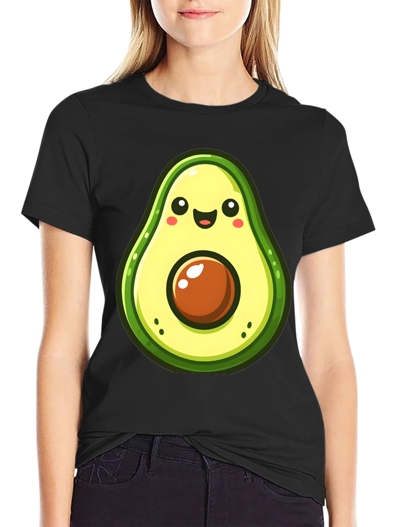 Cute Avocado Graphic Black T-Shirt
