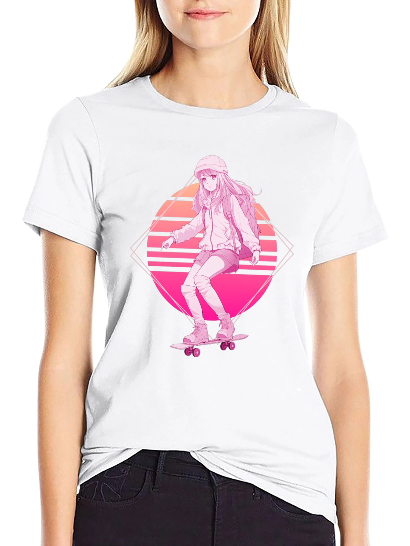 Anime Skater Girl Graphic Tee - Retro Style