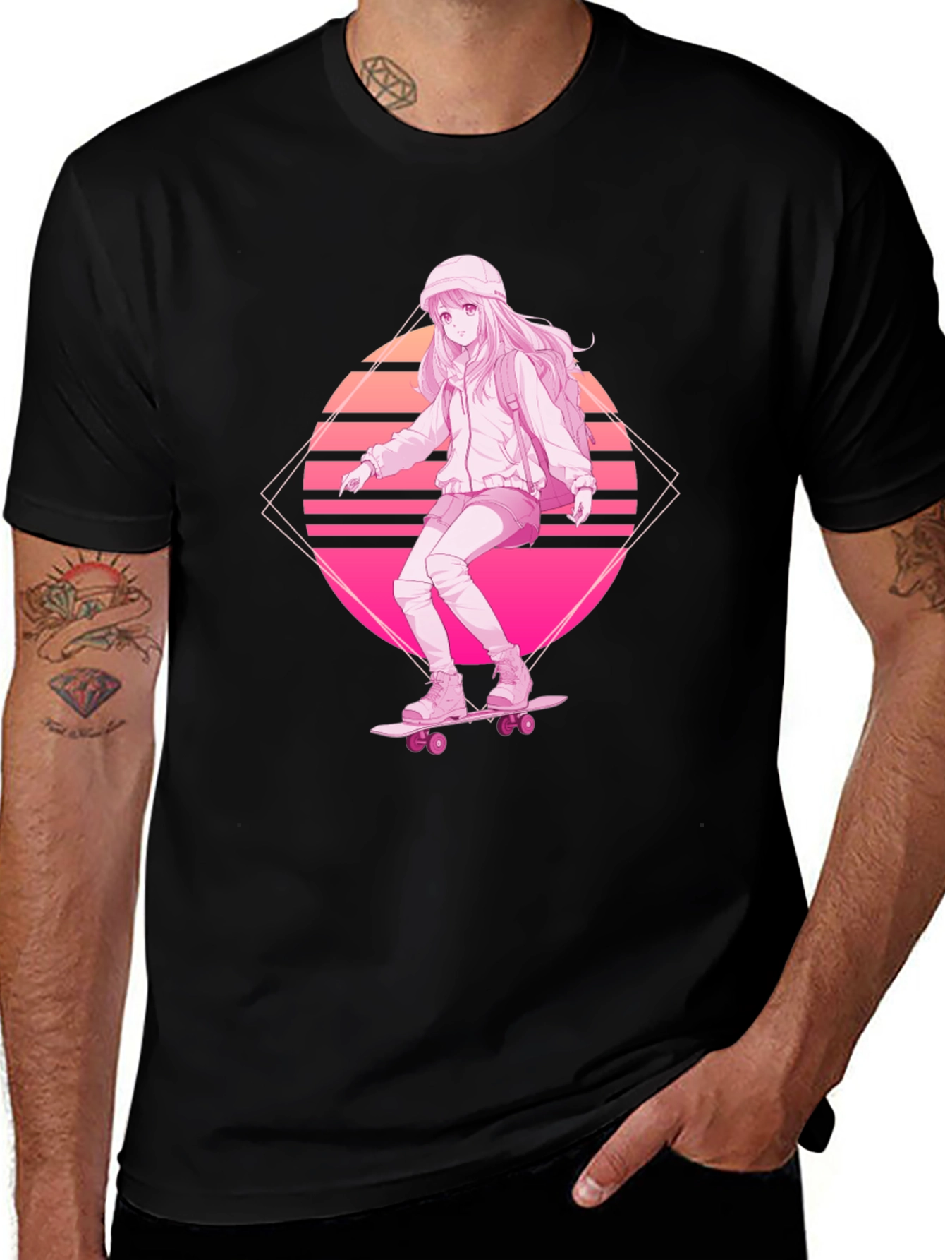 Anime Skater Girl Graphic Tee - Retro Style