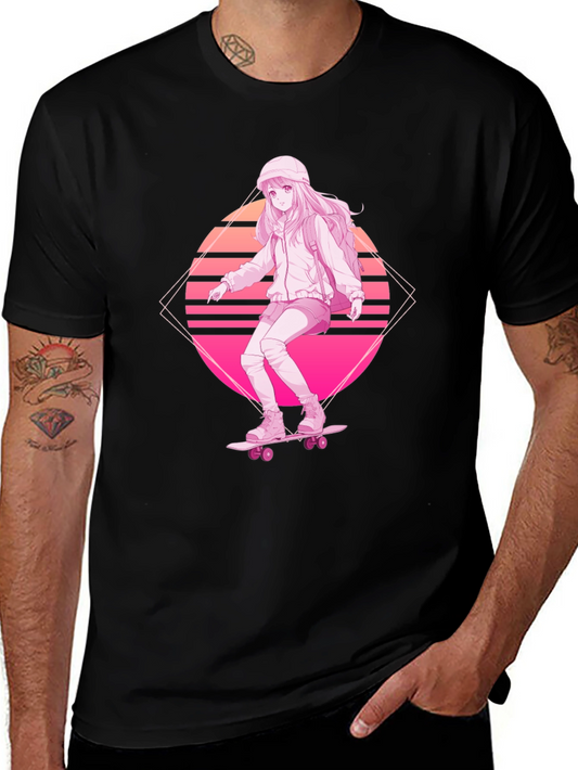 Anime Skater Girl Graphic Tee - Retro Style
