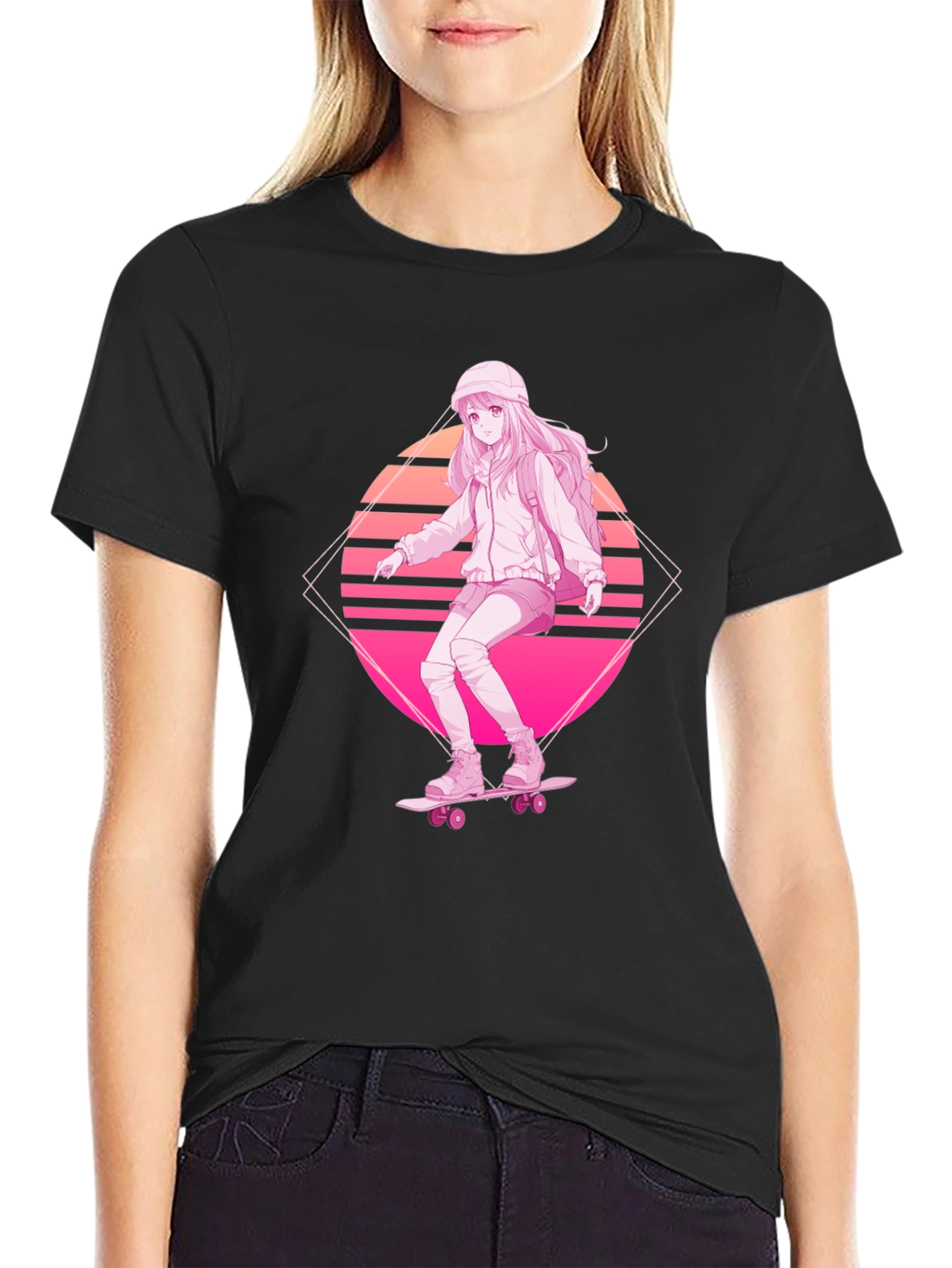 Anime Skater Girl Graphic Tee - Retro Style