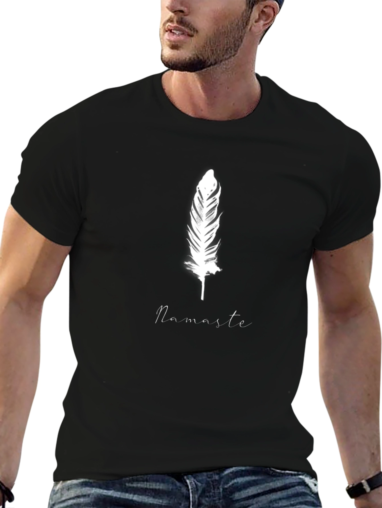 Feather Namaste Graphic Black T-Shirt