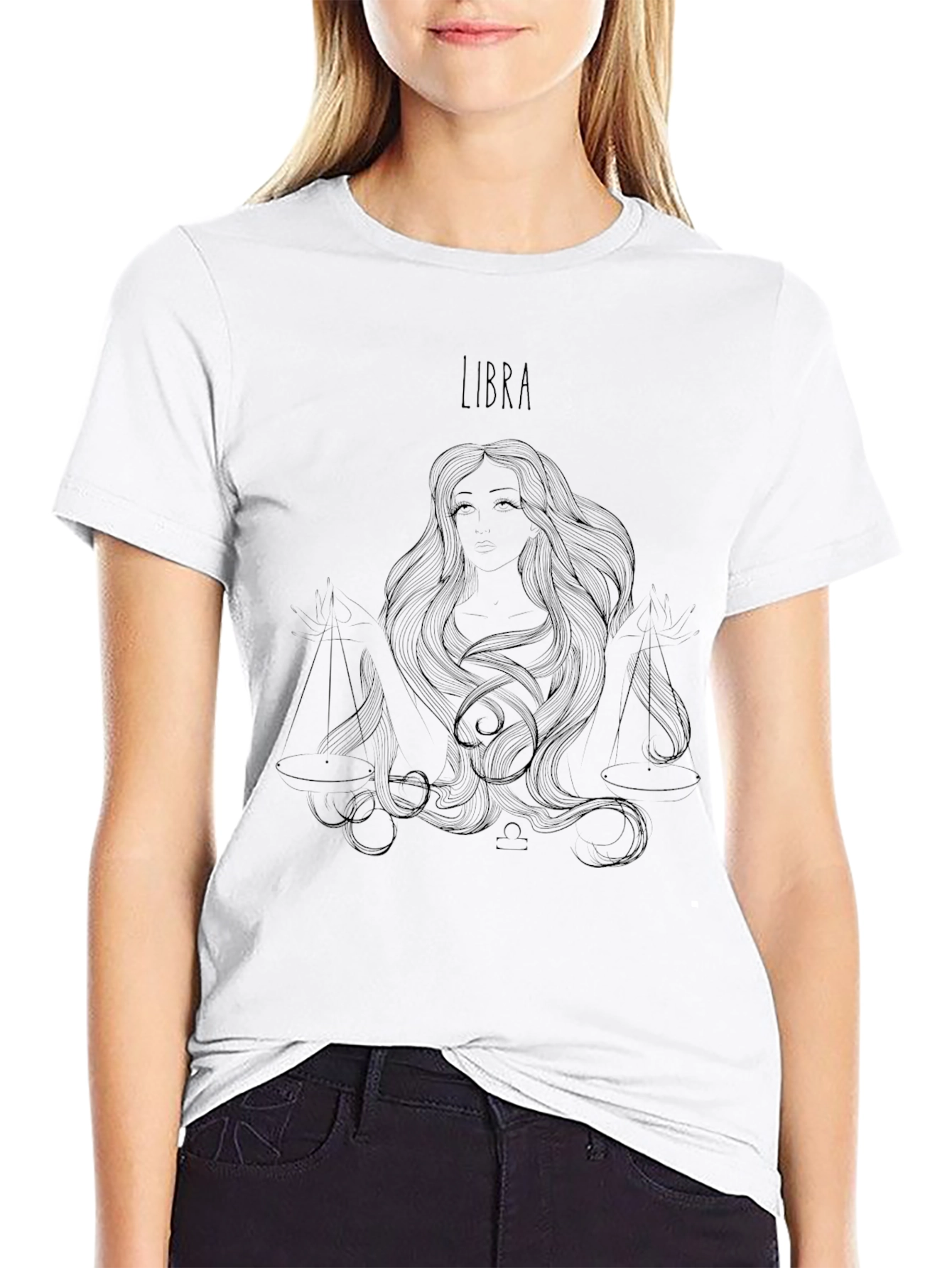 Libra Zodiac Graphic T-Shirt - Black