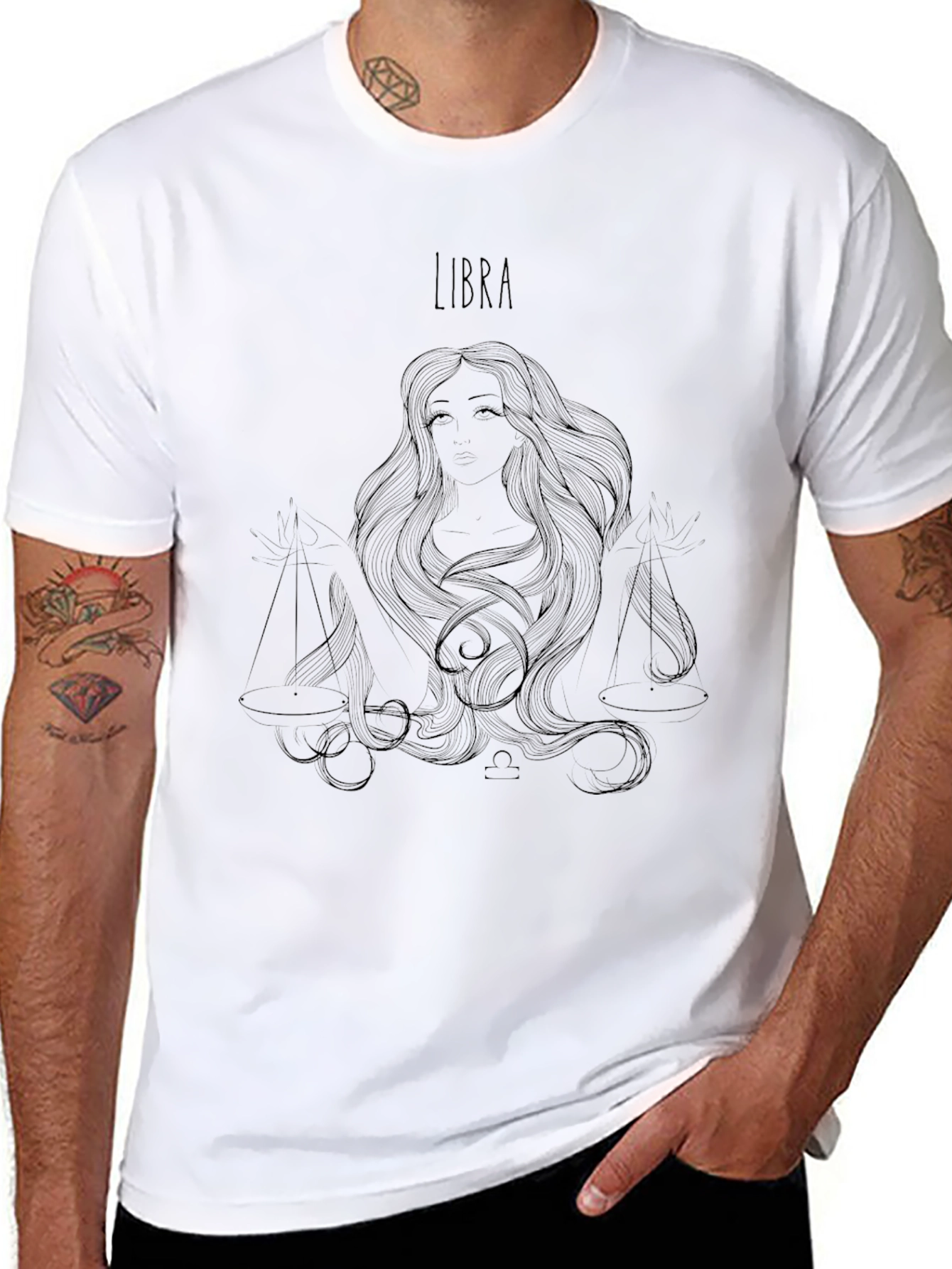 Libra Zodiac Graphic T-Shirt - Black