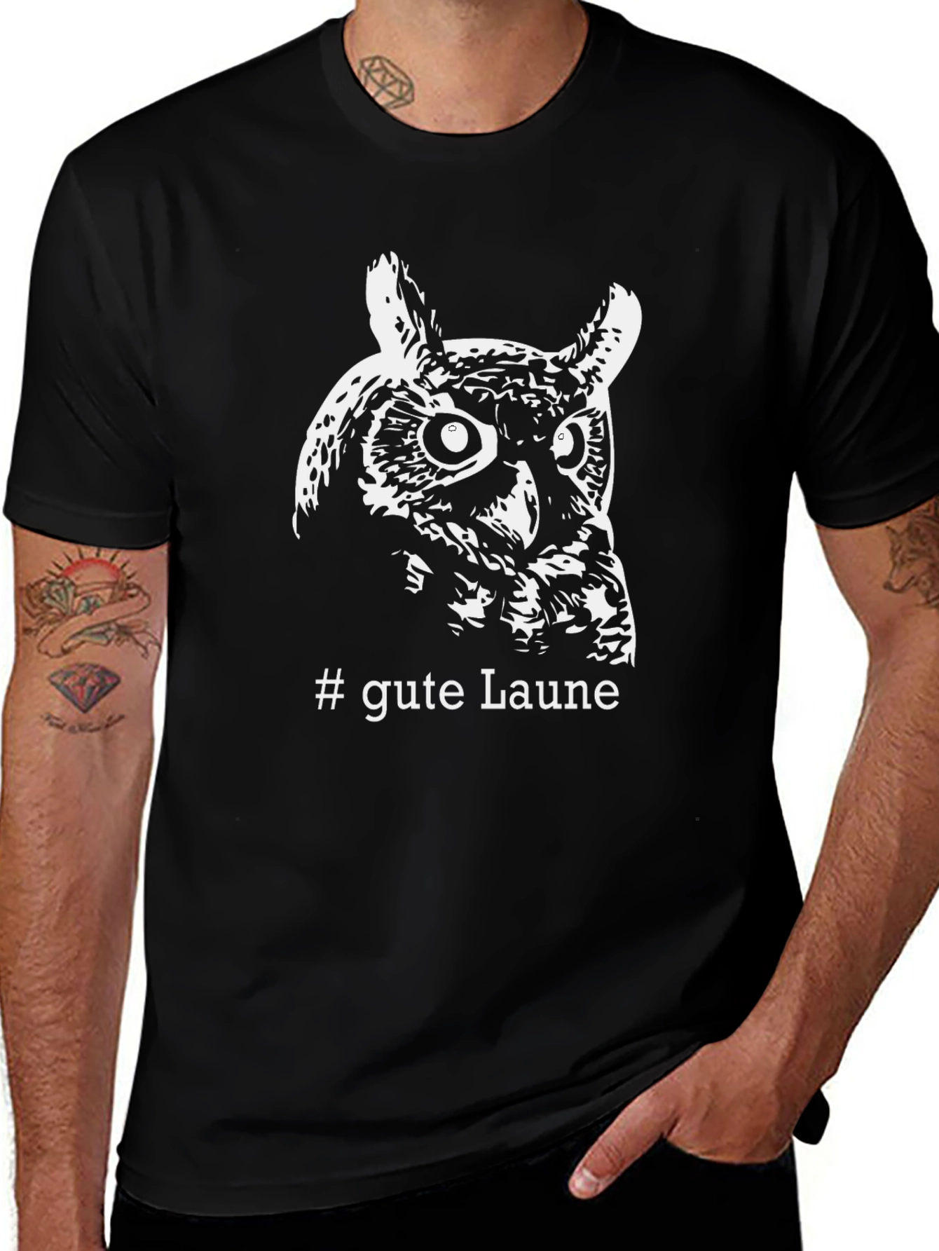 Owl T-Shirt - #gute Laune - Black Cotton Tee