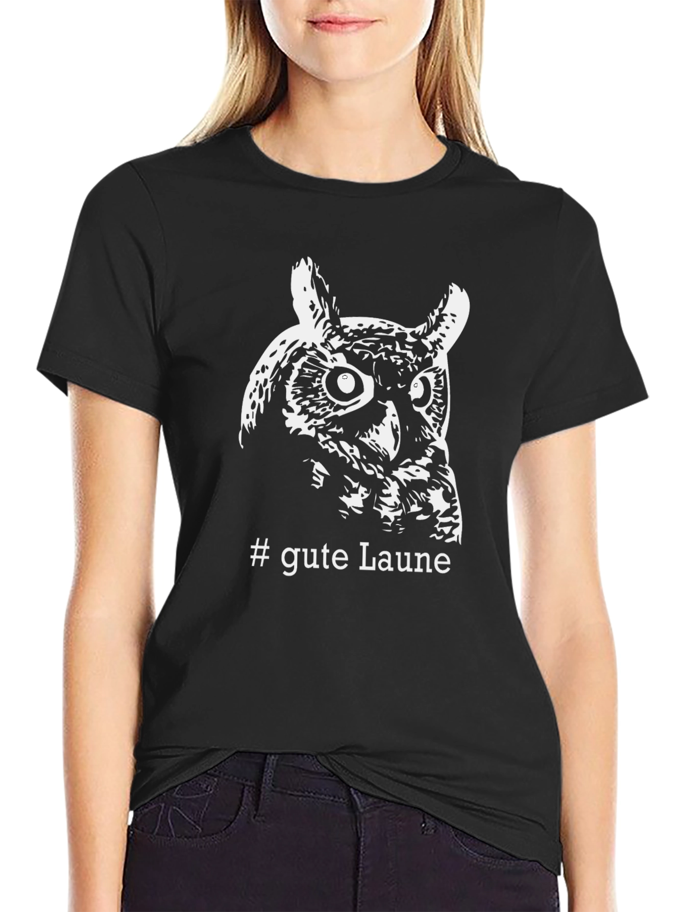 Owl T-Shirt - #gute Laune - Black Cotton Tee