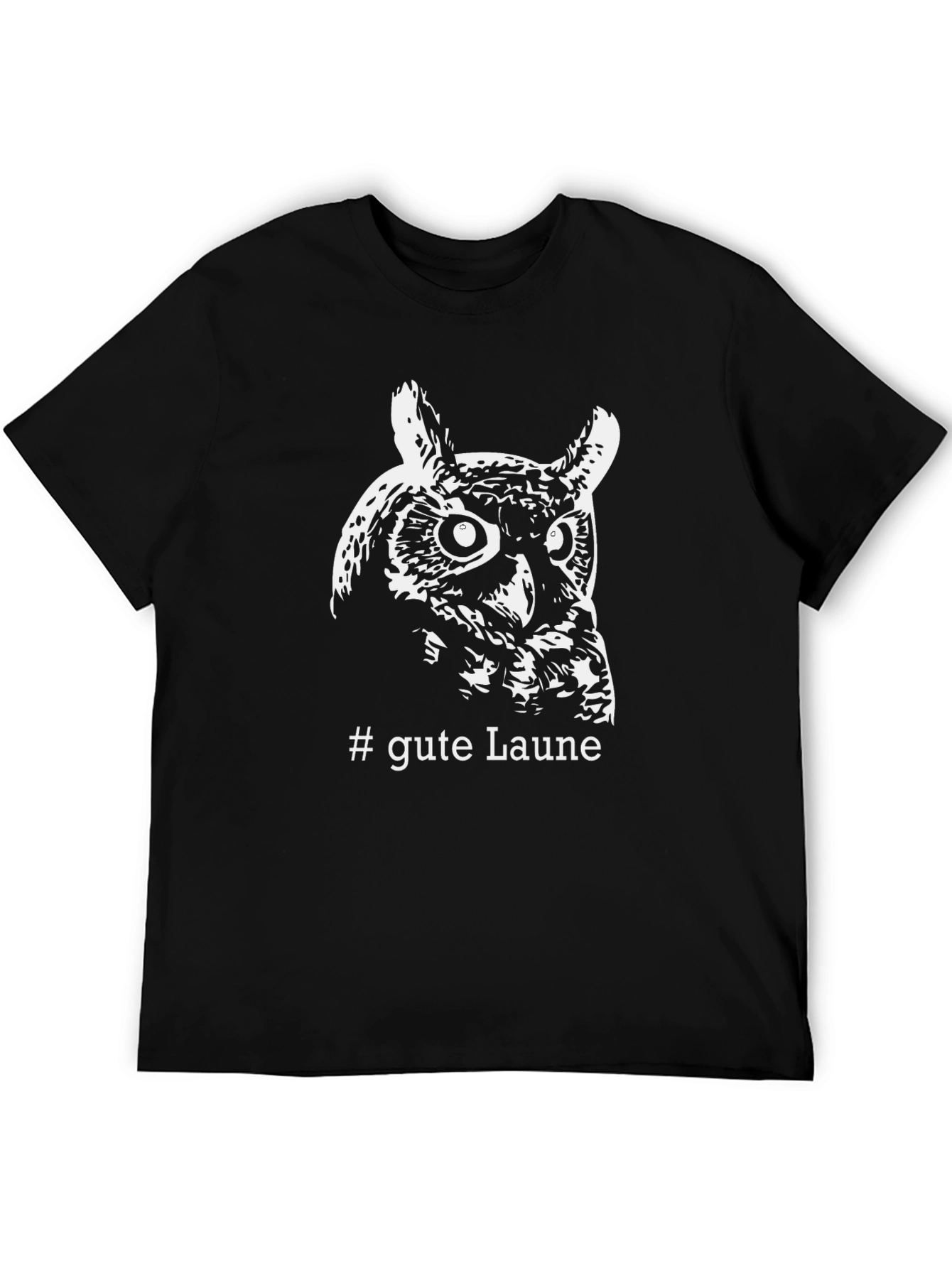 Owl T-Shirt - #gute Laune - Black Cotton Tee