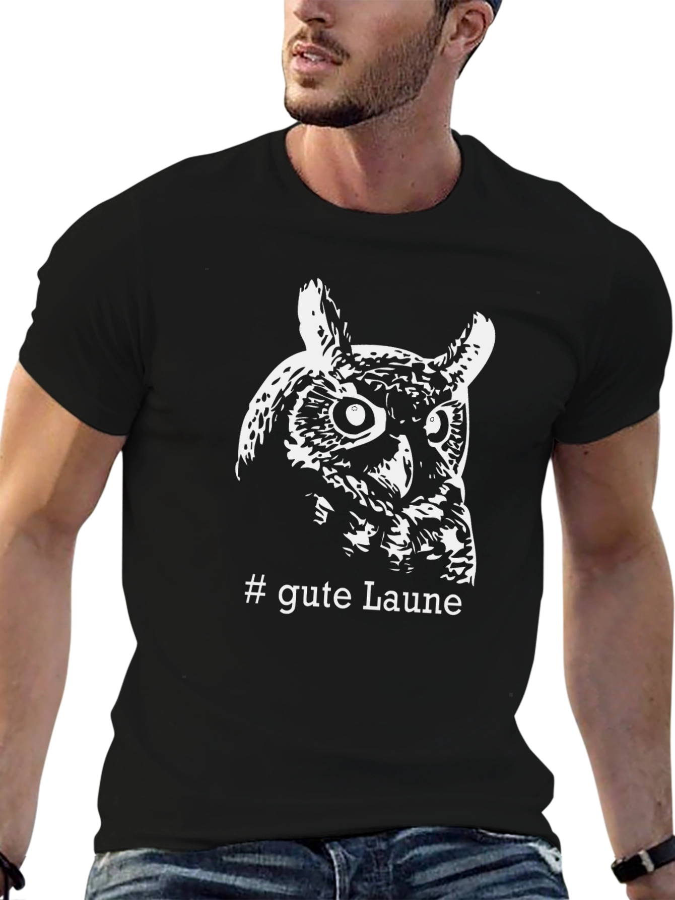 Owl T-Shirt - #gute Laune - Black Cotton Tee