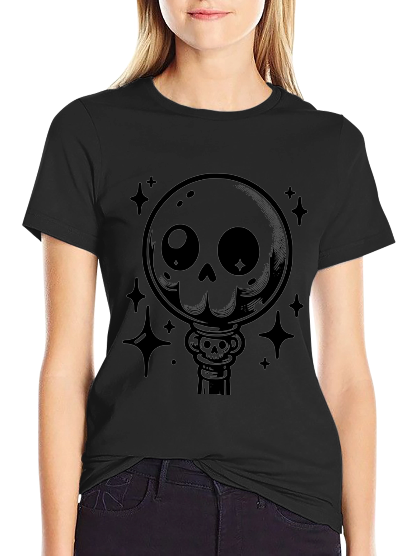 Gothic Skull Lollipop Graphic Print Black T-Shirt