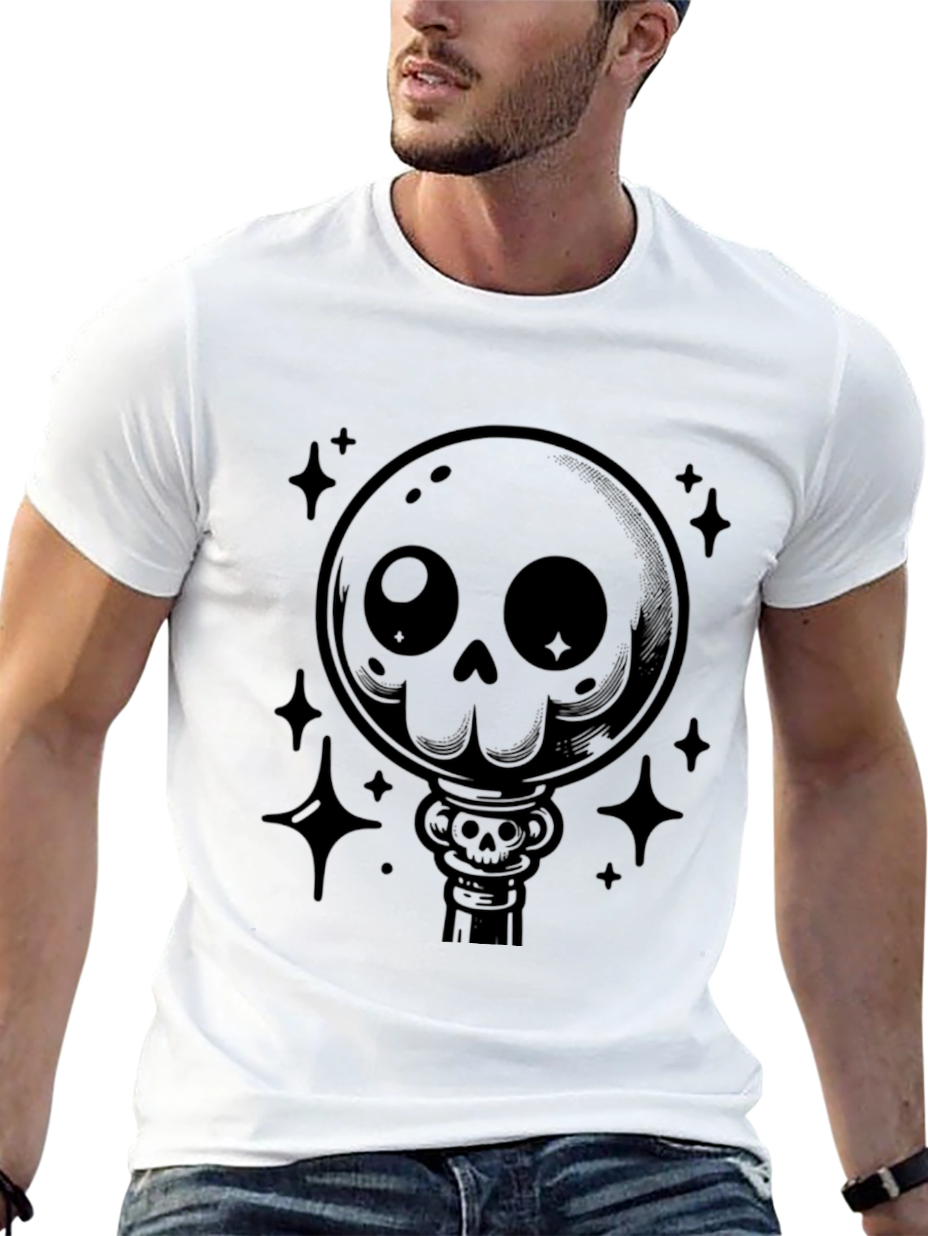 Gothic Skull Lollipop Graphic Print Black T-Shirt