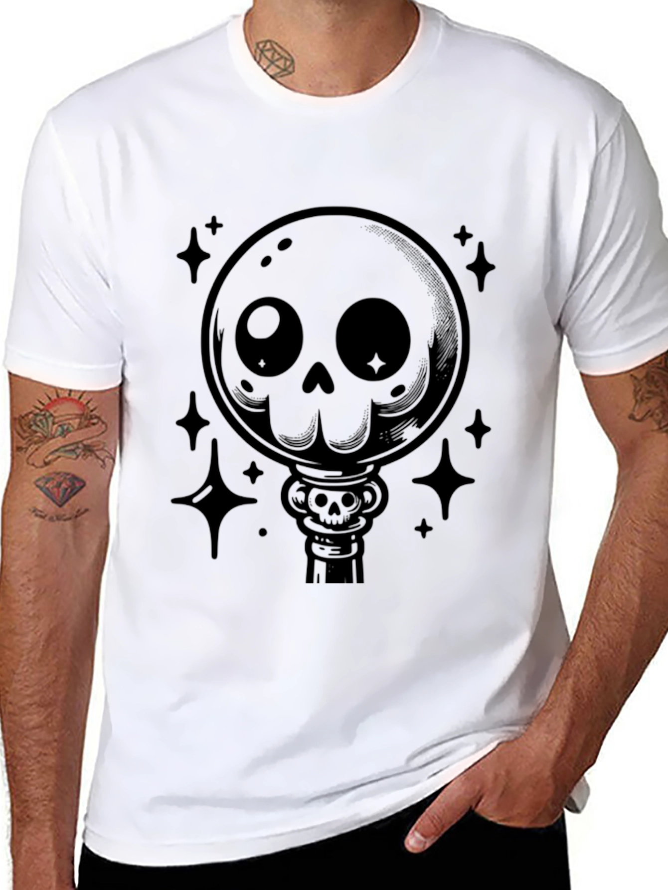 Gothic Skull Lollipop Graphic Print Black T-Shirt