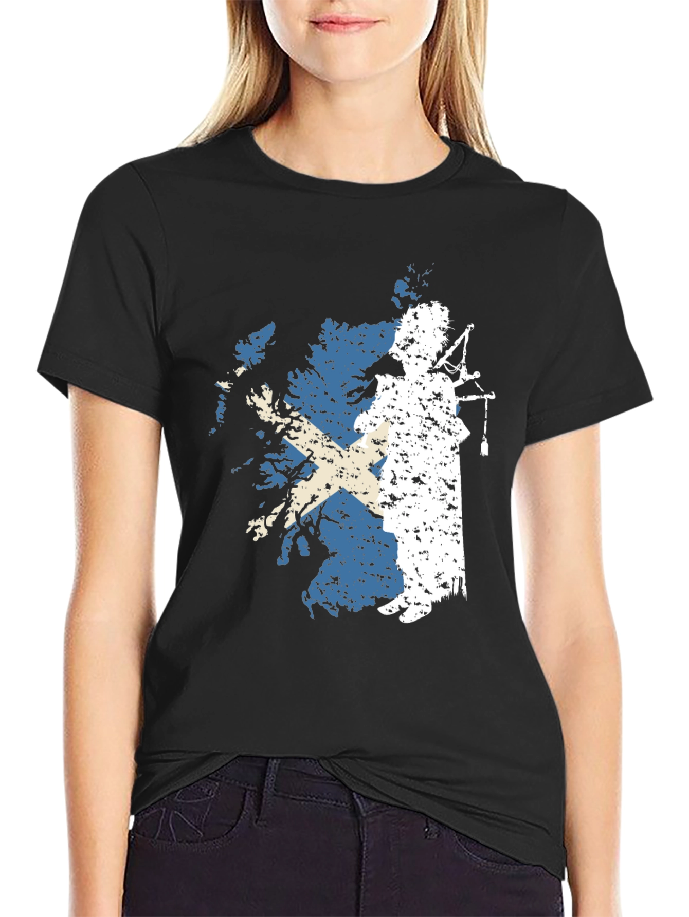 Scottish Pride T-Shirt: Bagpiper & Scotland Flag