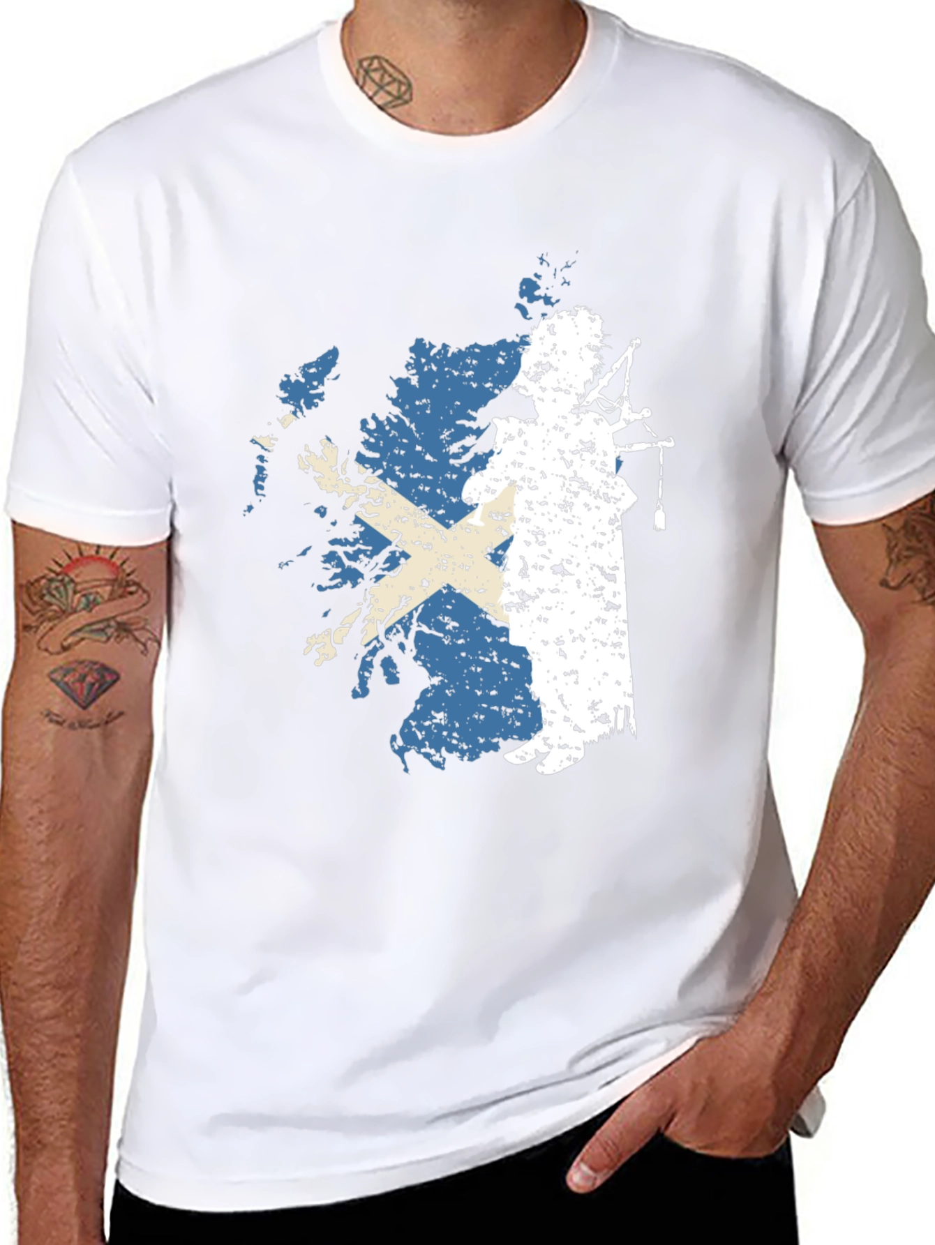 Scottish Pride T-Shirt: Bagpiper & Scotland Flag