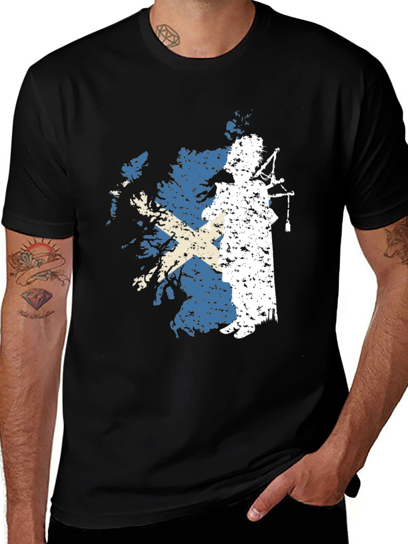 Scottish Pride T-Shirt: Bagpiper & Scotland Flag