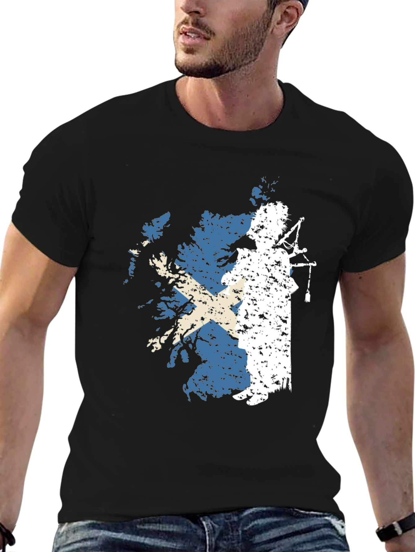 Scottish Pride T-Shirt: Bagpiper & Scotland Flag