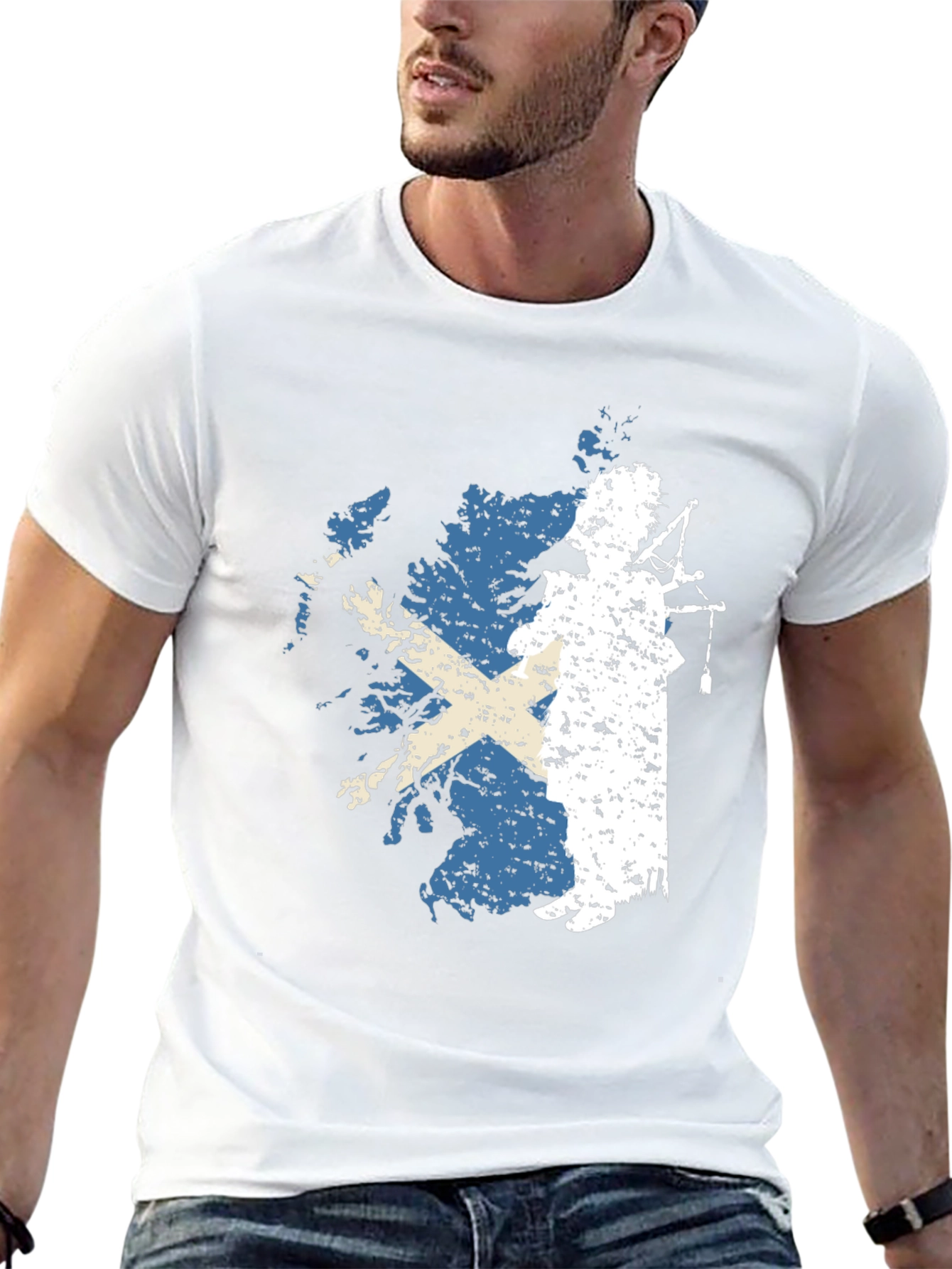 Scottish Pride T-Shirt: Bagpiper & Scotland Flag