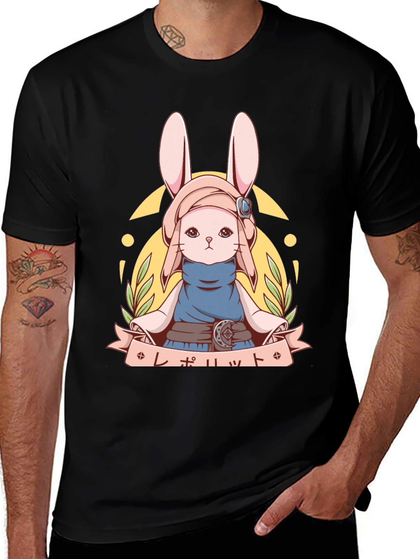 Anime Bunny T-Shirt | Unisex Black Cotton Tee