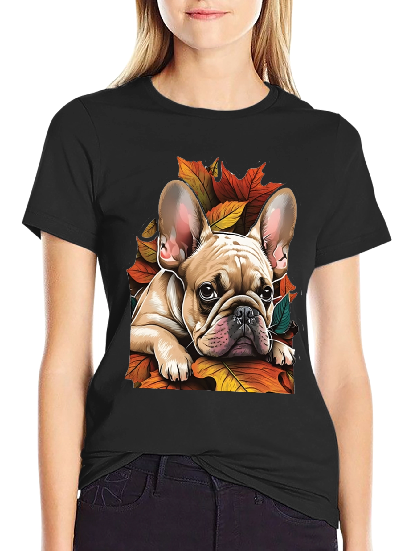 French Bulldog Fall Leaves Graphic Tee