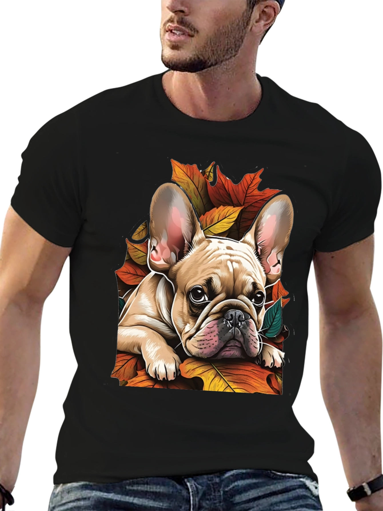 French Bulldog Fall Leaves Graphic Tee