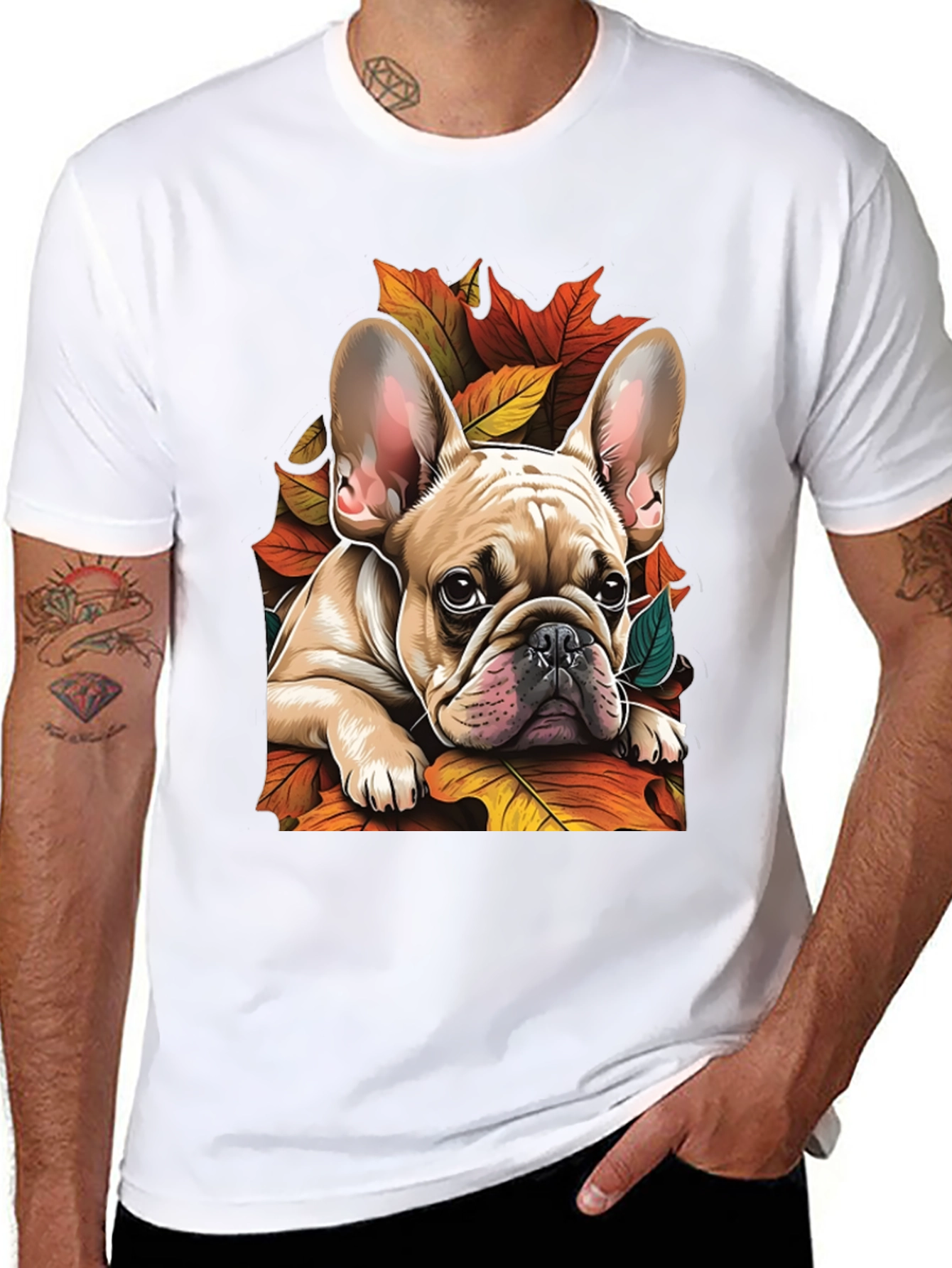 French Bulldog Fall Leaves Graphic Tee