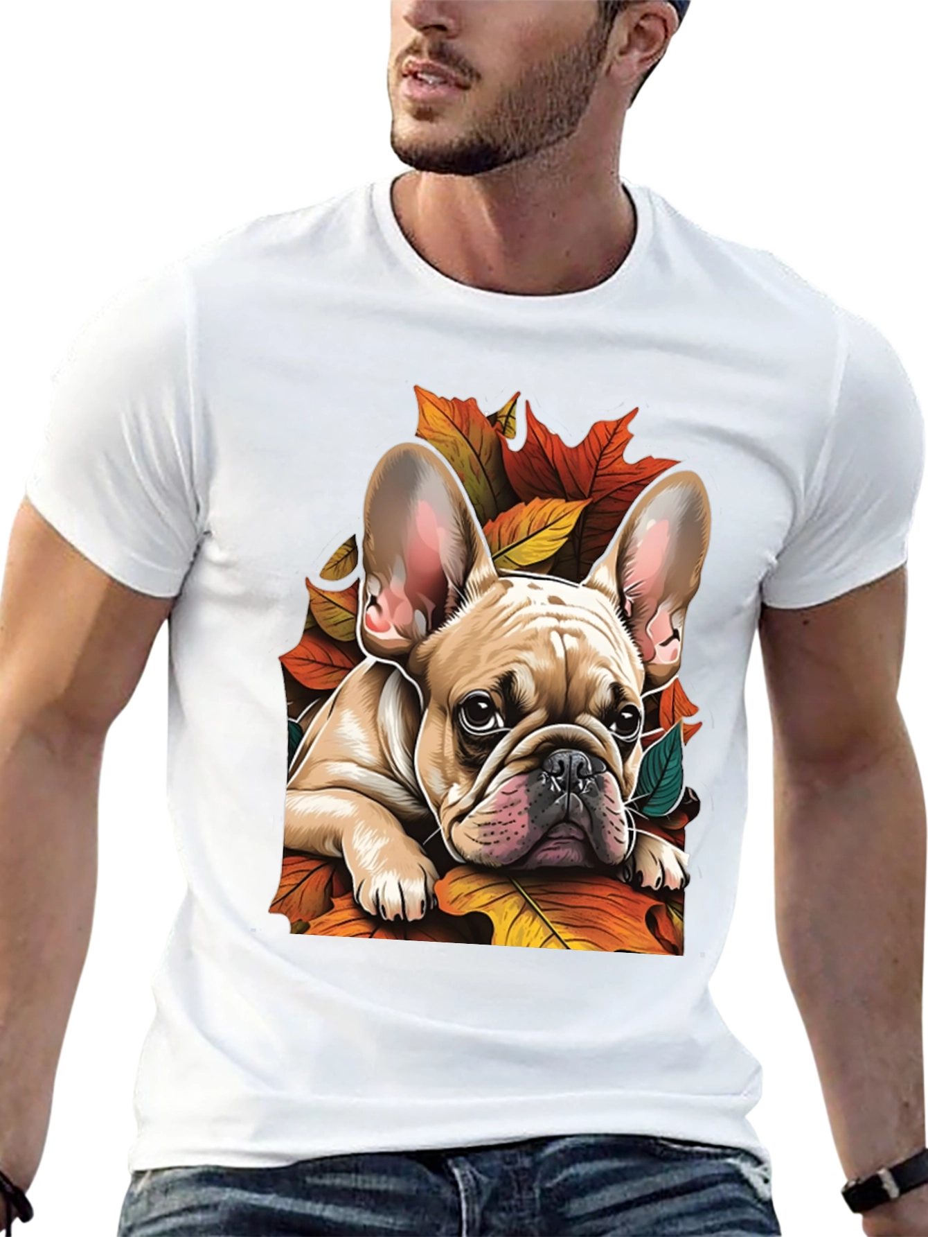 French Bulldog Fall Leaves Graphic Tee
