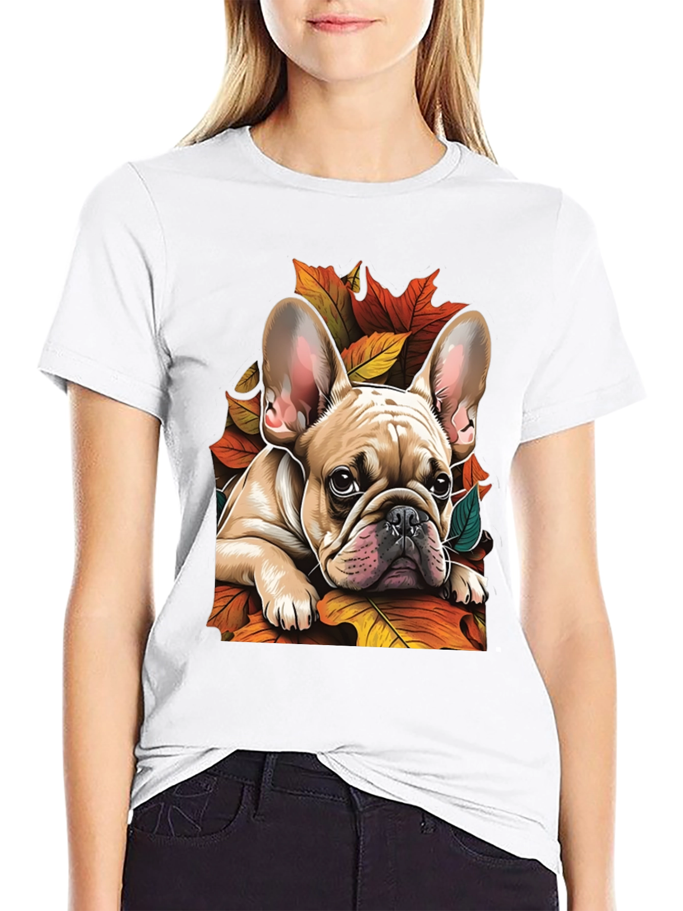 French Bulldog Fall Leaves Graphic Tee