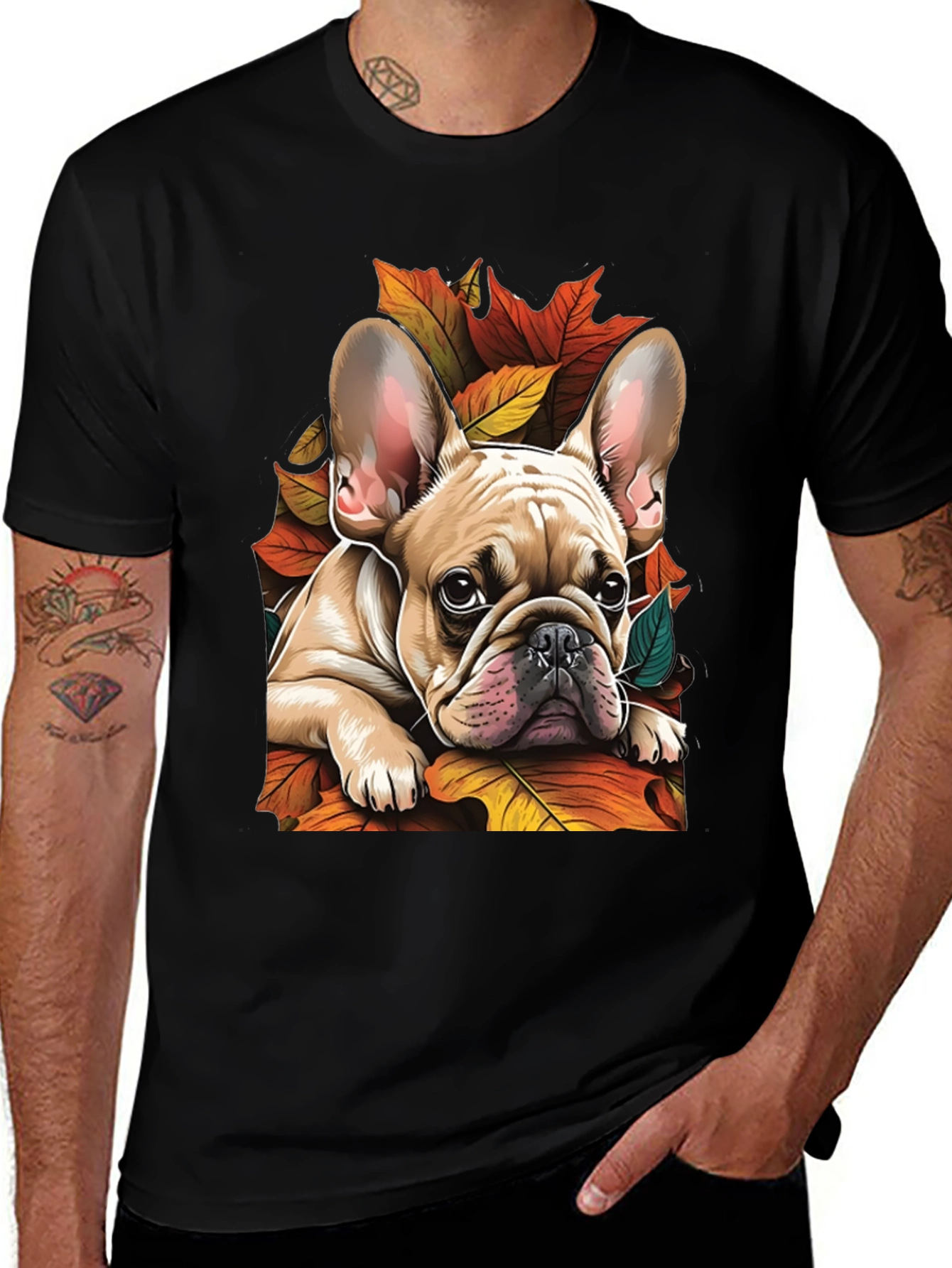 French Bulldog Fall Leaves Graphic Tee
