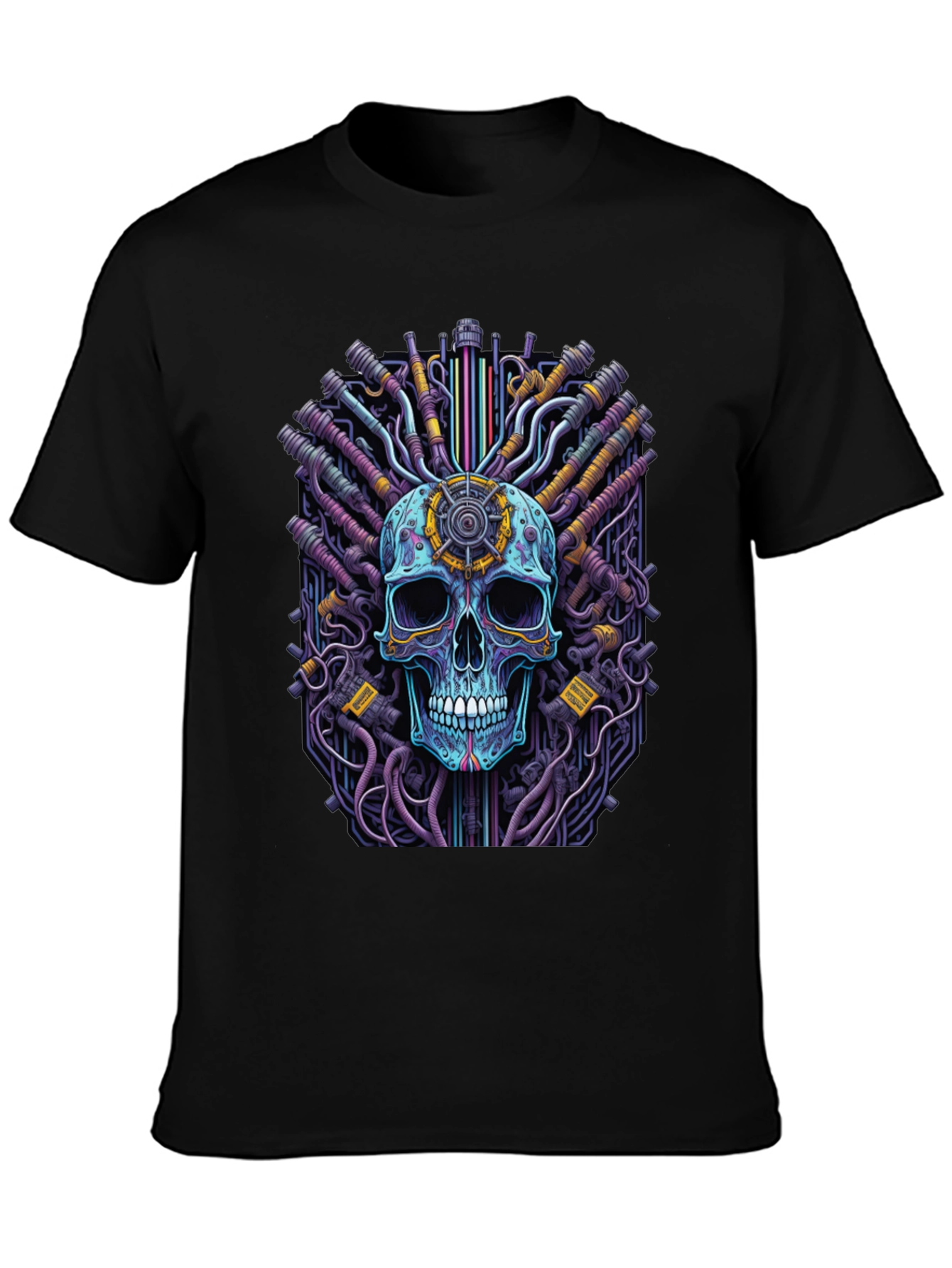 Cyberpunk Skull Graphic Tee - Black