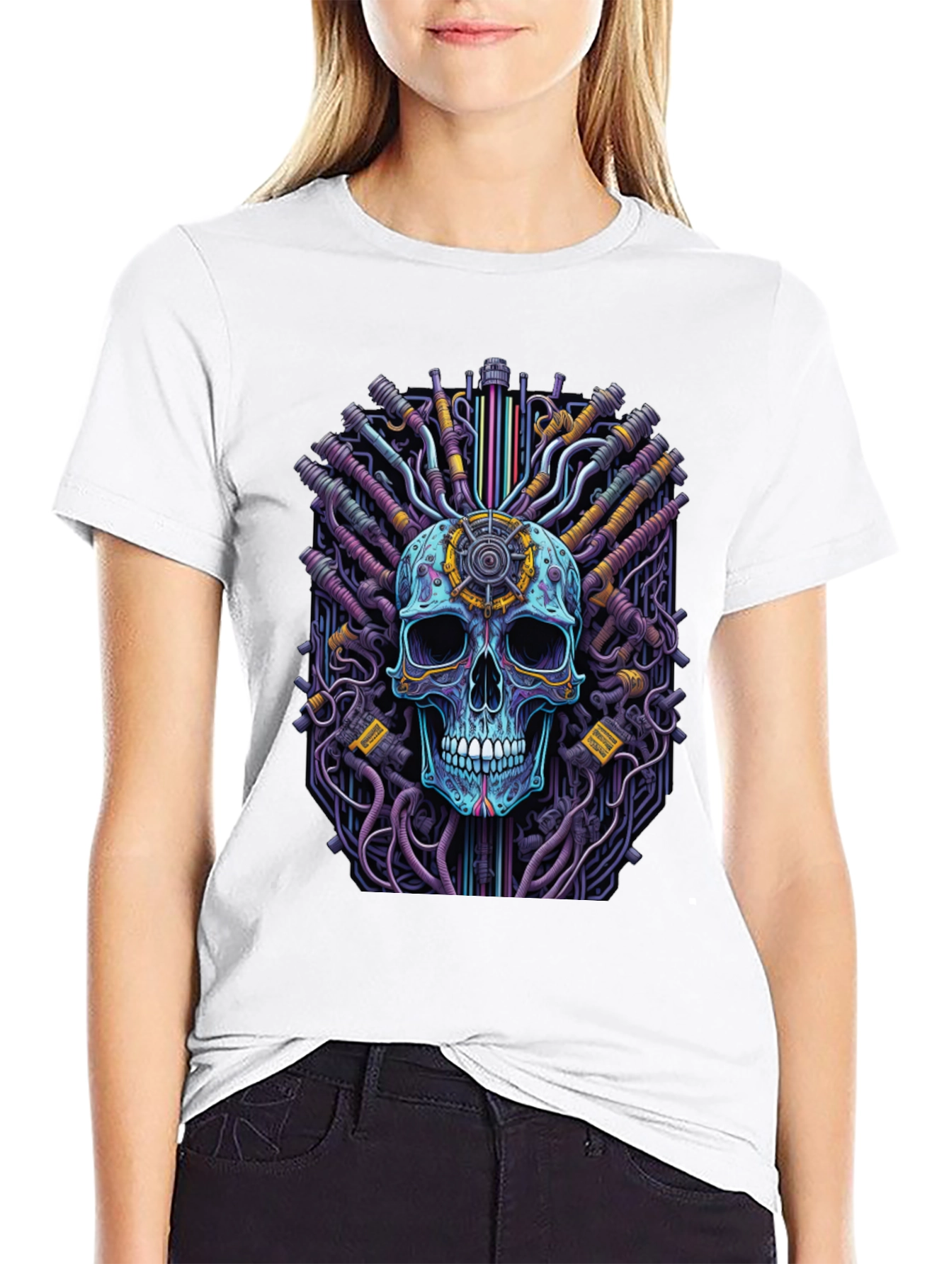 Cyberpunk Skull Graphic Tee - Black