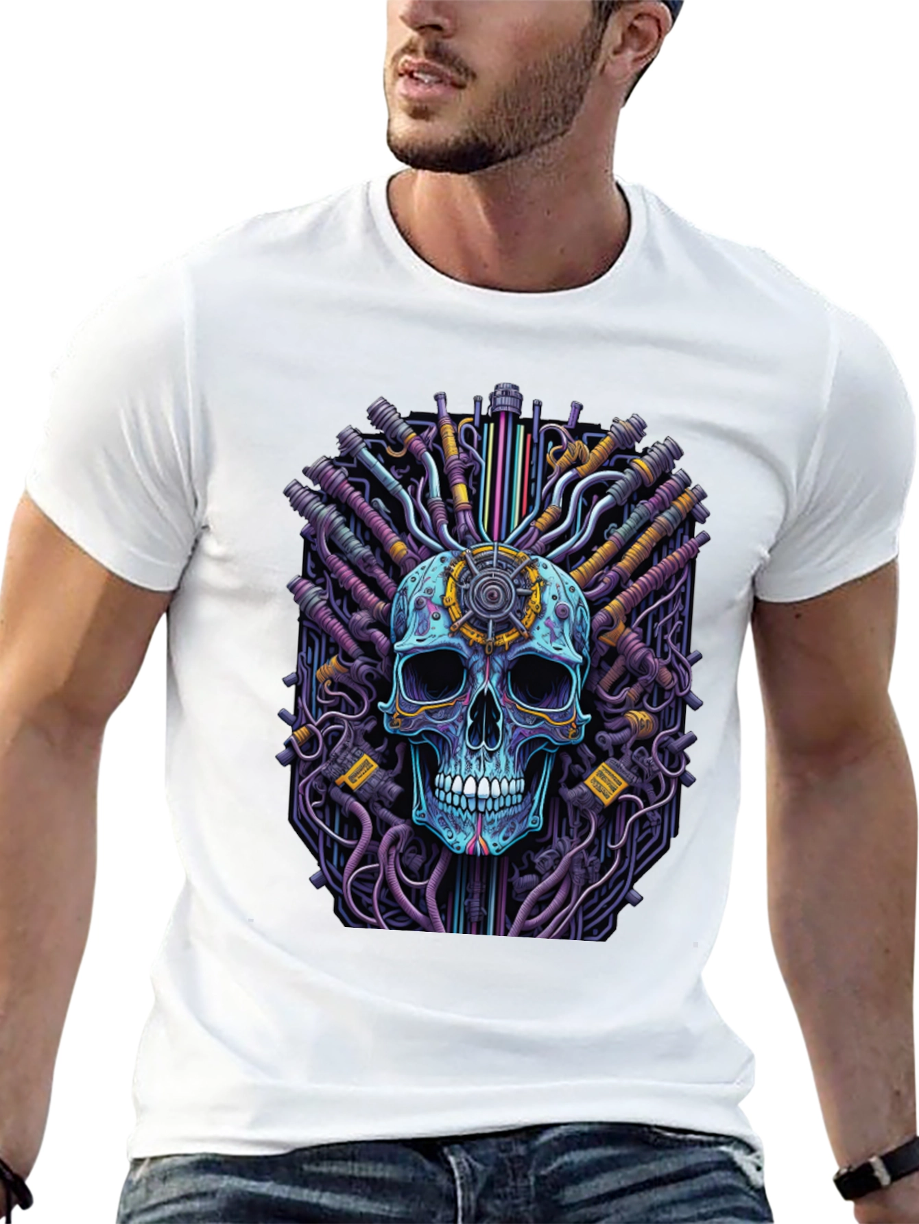 Cyberpunk Skull Graphic Tee - Black