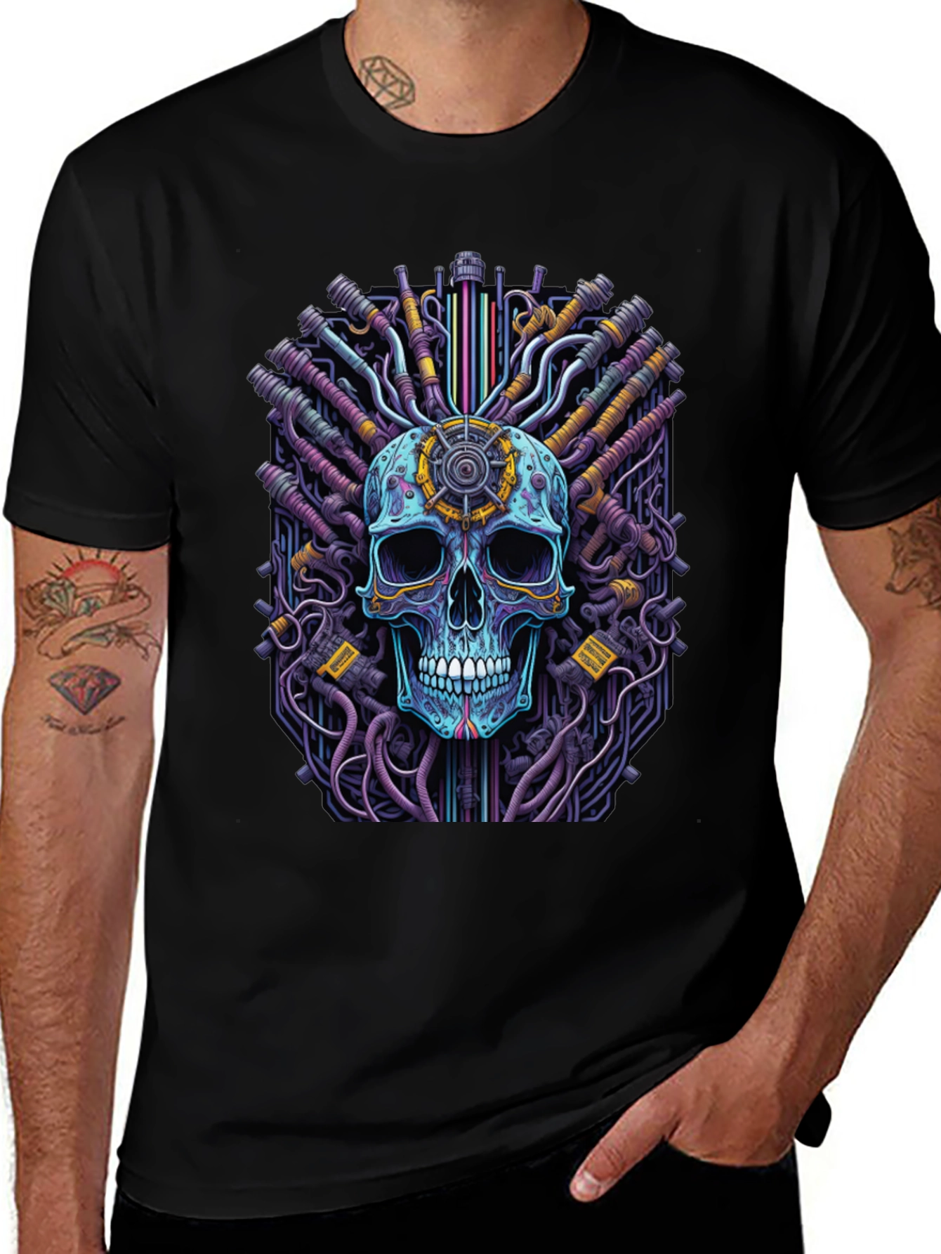 Cyberpunk Skull Graphic Tee - Black