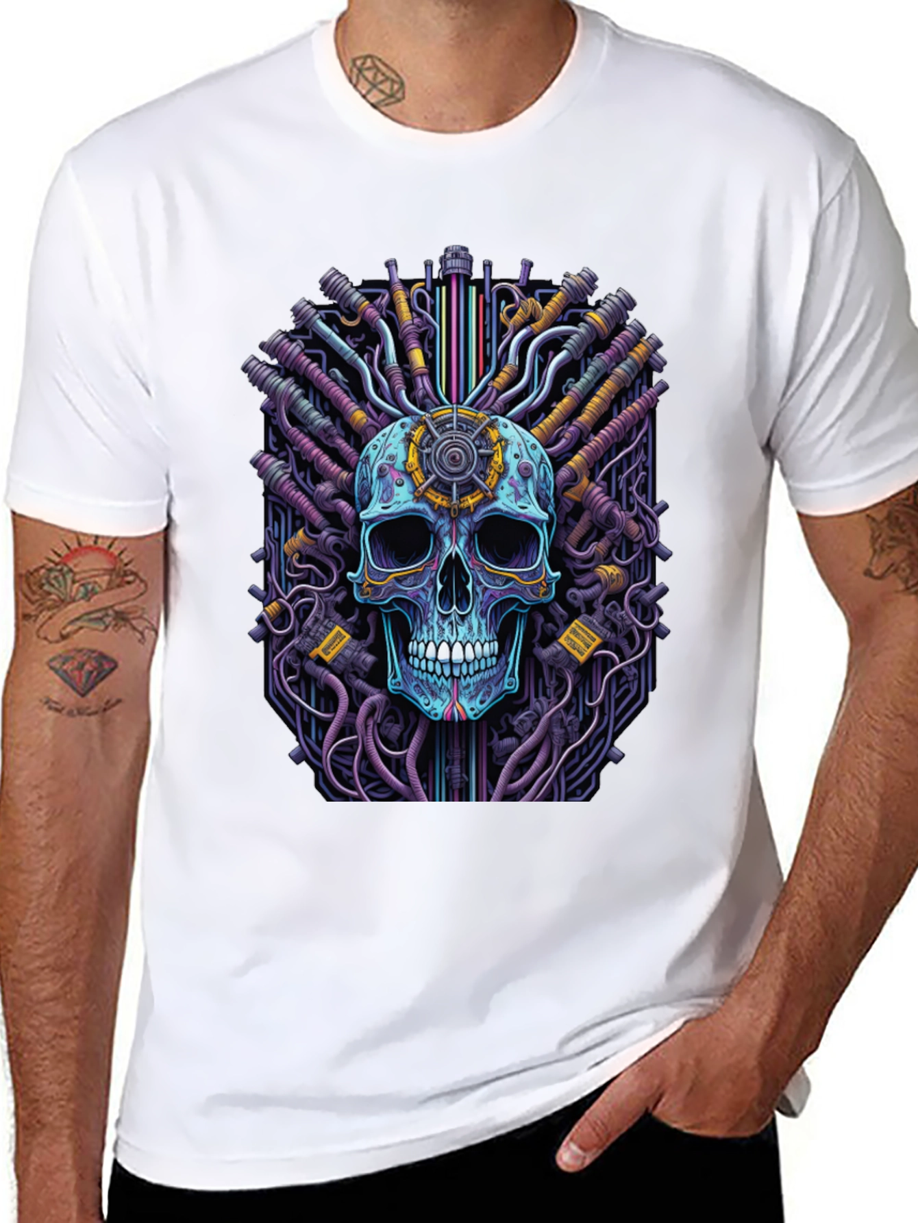Cyberpunk Skull Graphic Tee - Black