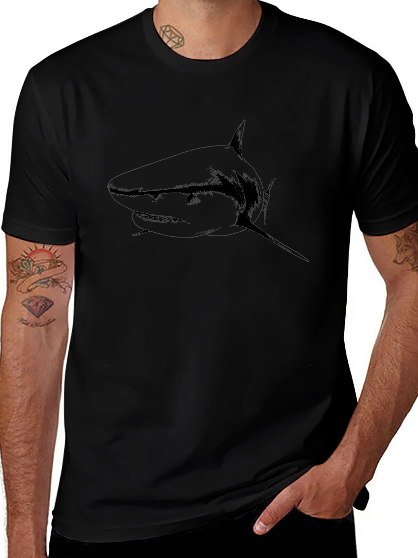 Mens Black Shark Graphic Tee - Stylish Casual Wear