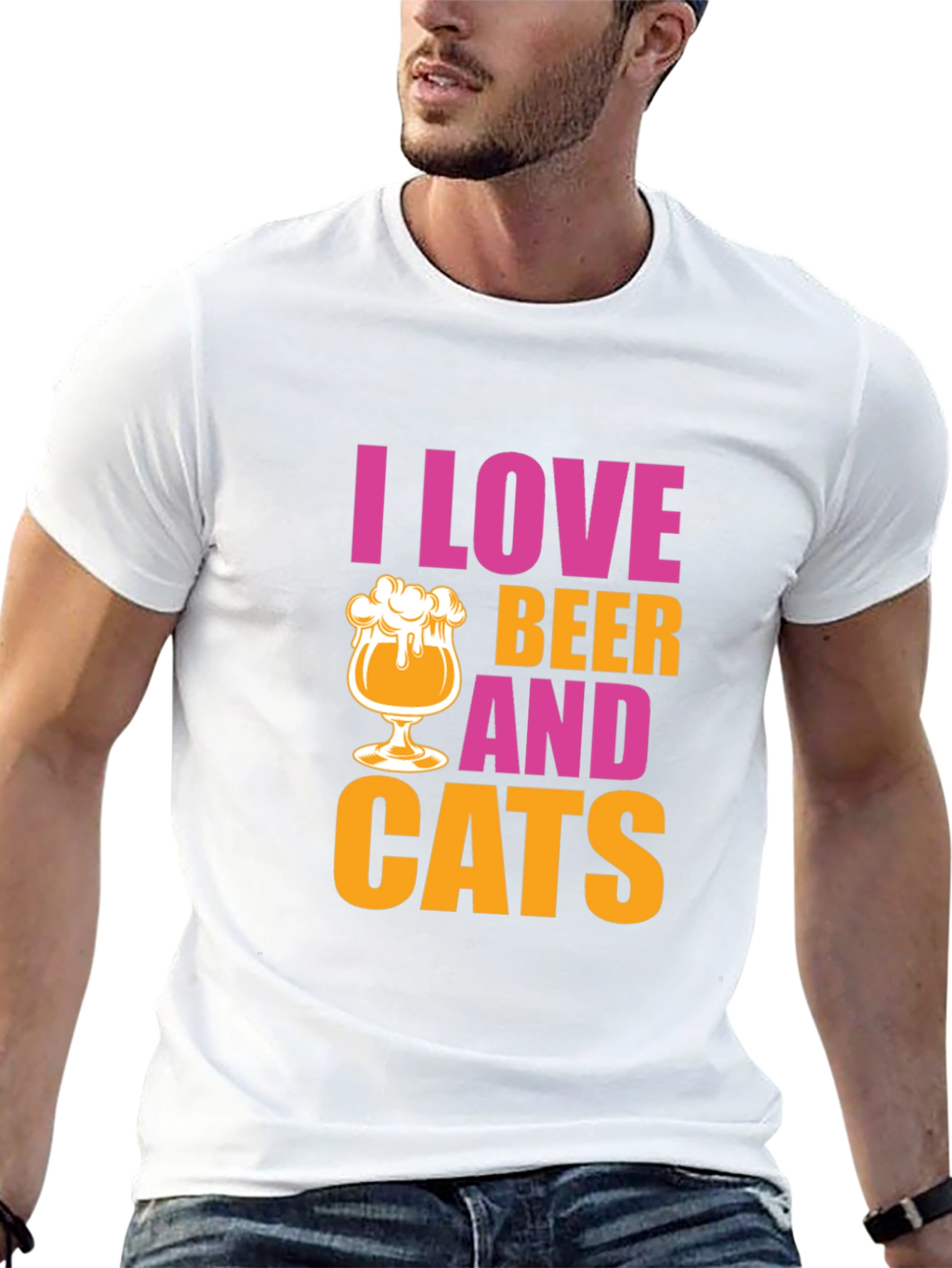 I Love Beer and Cats Graphic T-Shirt